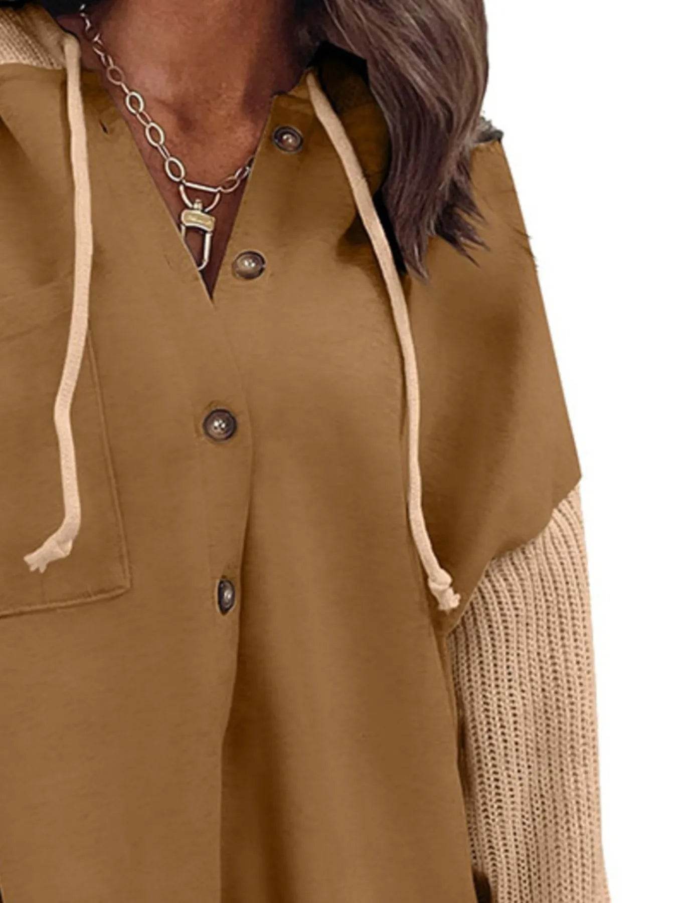 Drawstring Button Front Hoodie - IntuitiveEncBoutique