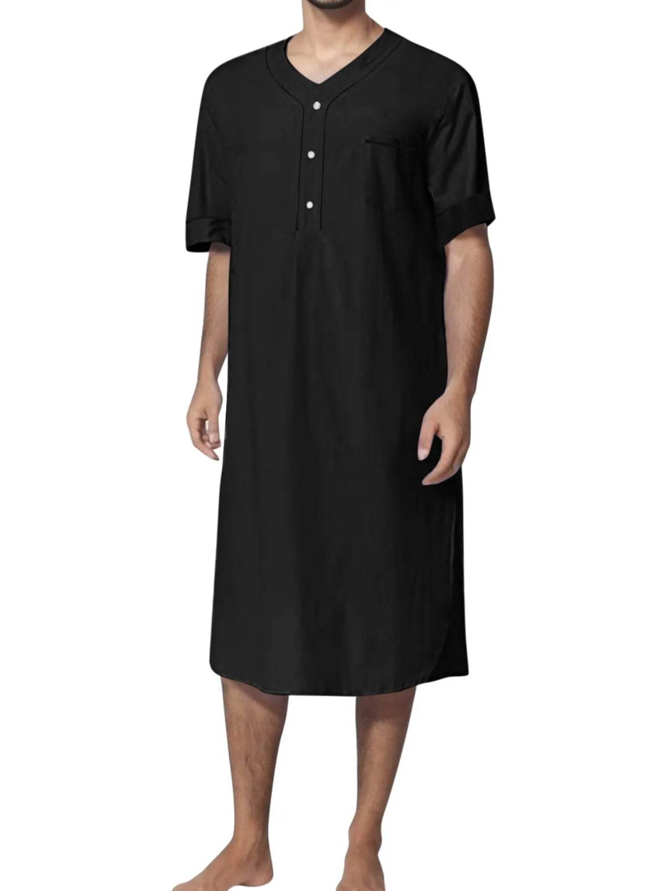 Men's Full Size Button Detail Short Sleeve Lounge Dress Plus Size - IntuitiveEncBoutique
