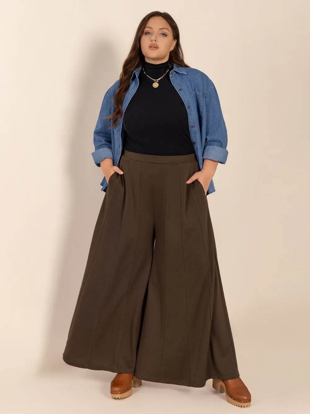 Plus Size Wide Leg Pants with Pockets - IntuitiveEncBoutique