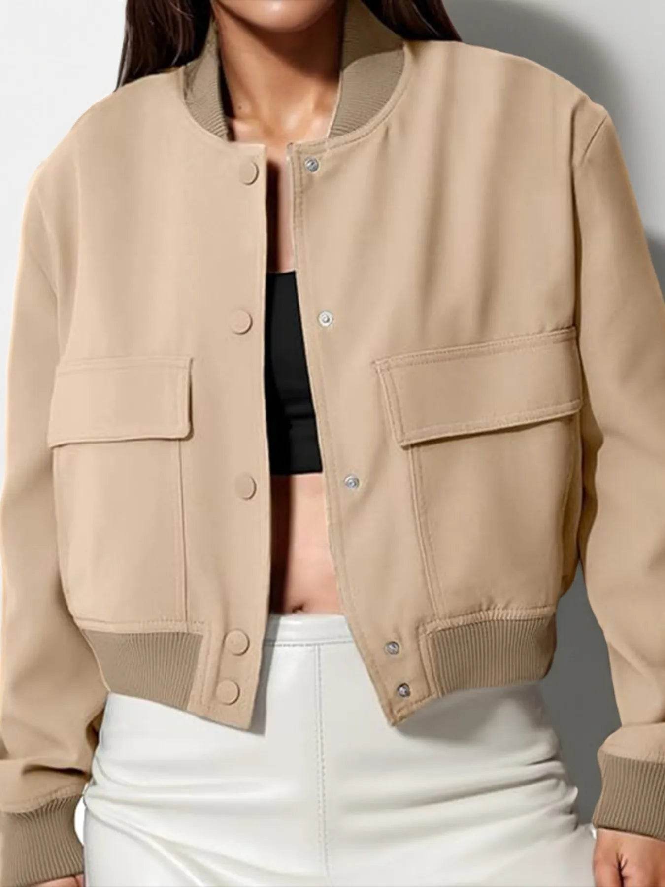 Full Size Cropped Snap Down Jacket Plus Size - IntuitiveEncBoutique
