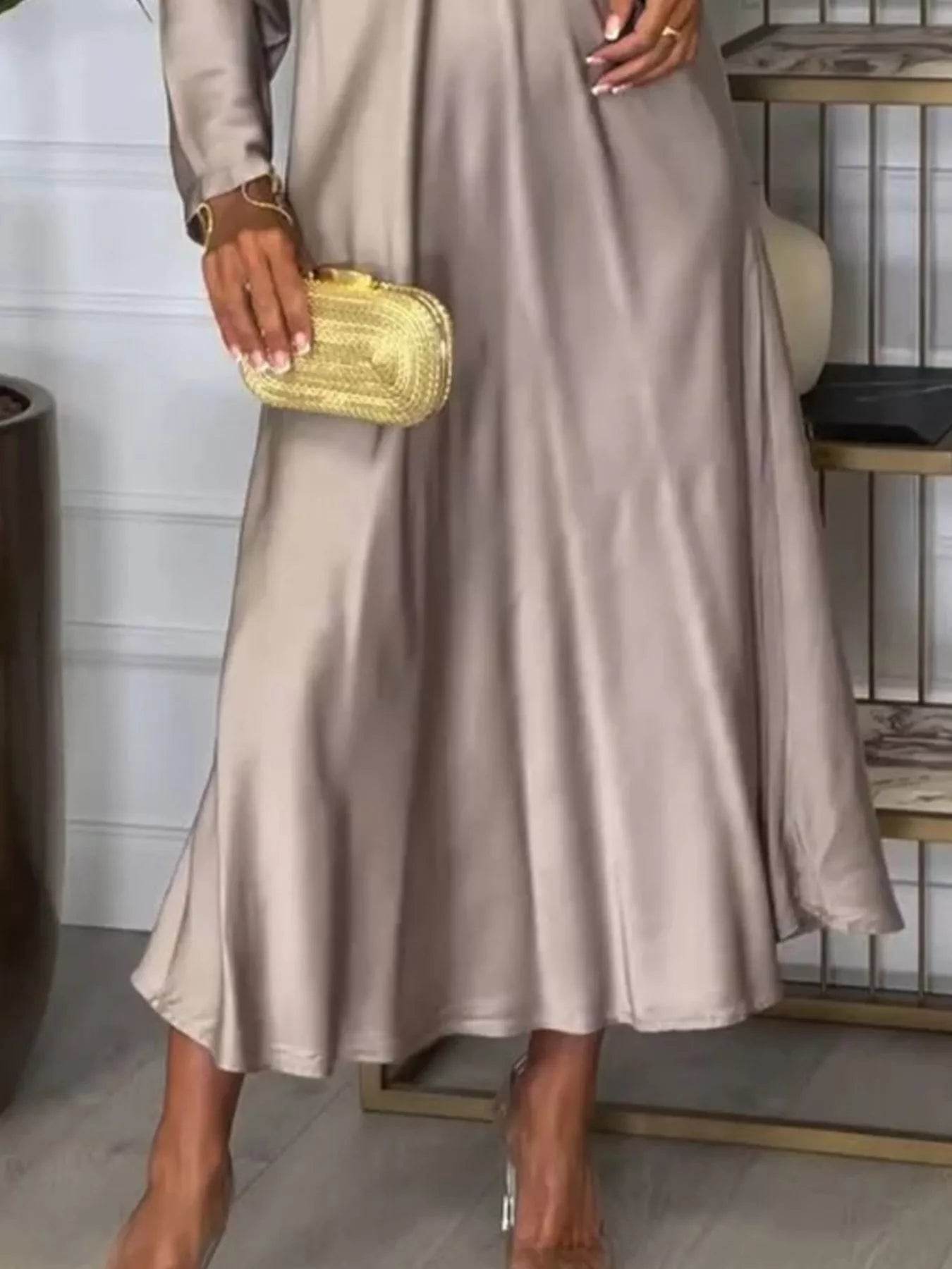 Full Size V-Neck Long Sleeve Midi Dress Plus Size - IntuitiveEncBoutique