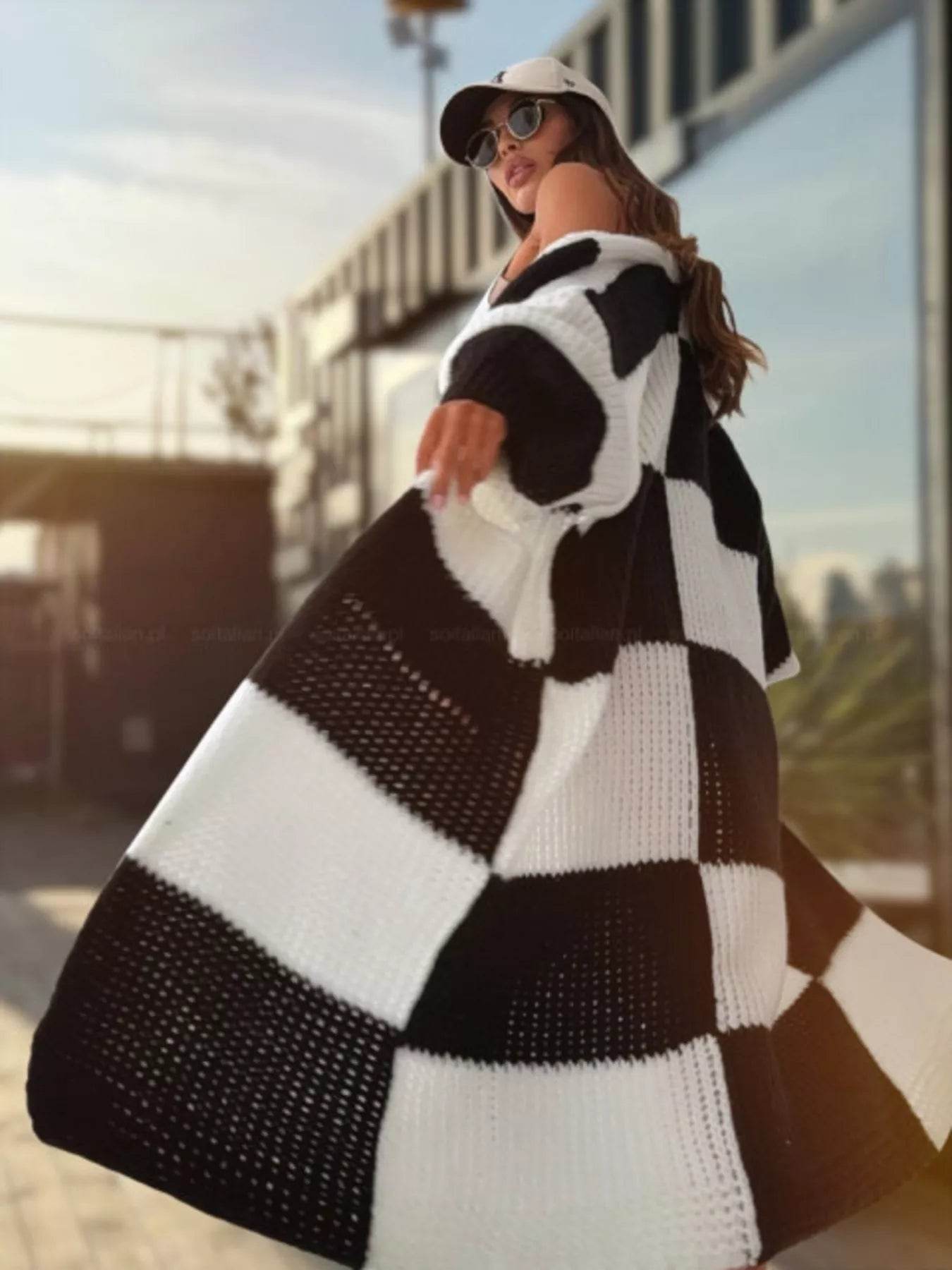 Color Block Long Sleeve Longline Cardigan Plus Size - IntuitiveEncBoutique