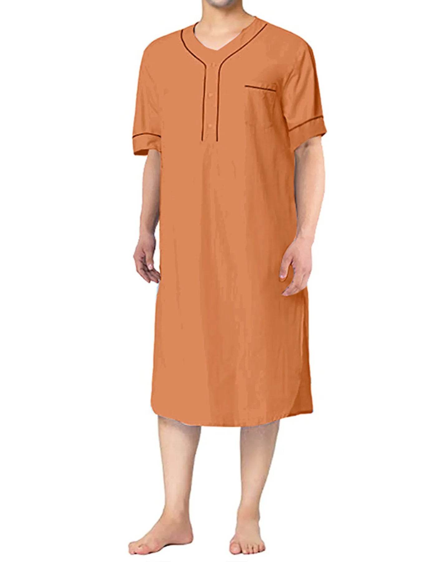 Men's Full Size Button Detail Short Sleeve Lounge Dress Plus Size - IntuitiveEncBoutique