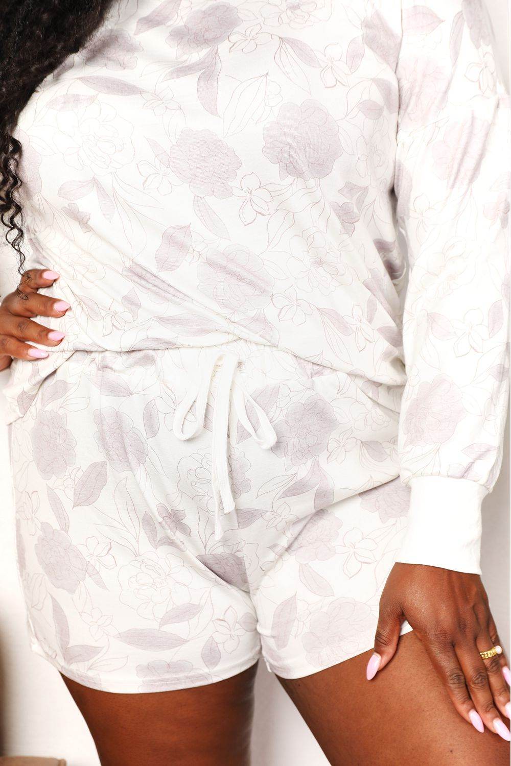 Double Take Floral Long Sleeve Top and Shorts Loungewear Set - IntuitiveEncBoutique