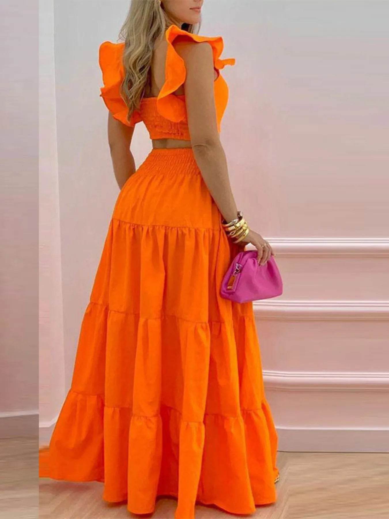 Full Size Ruffled Cami and Tiered Maxi Skirt Set Plus Size - IntuitiveEncBoutique