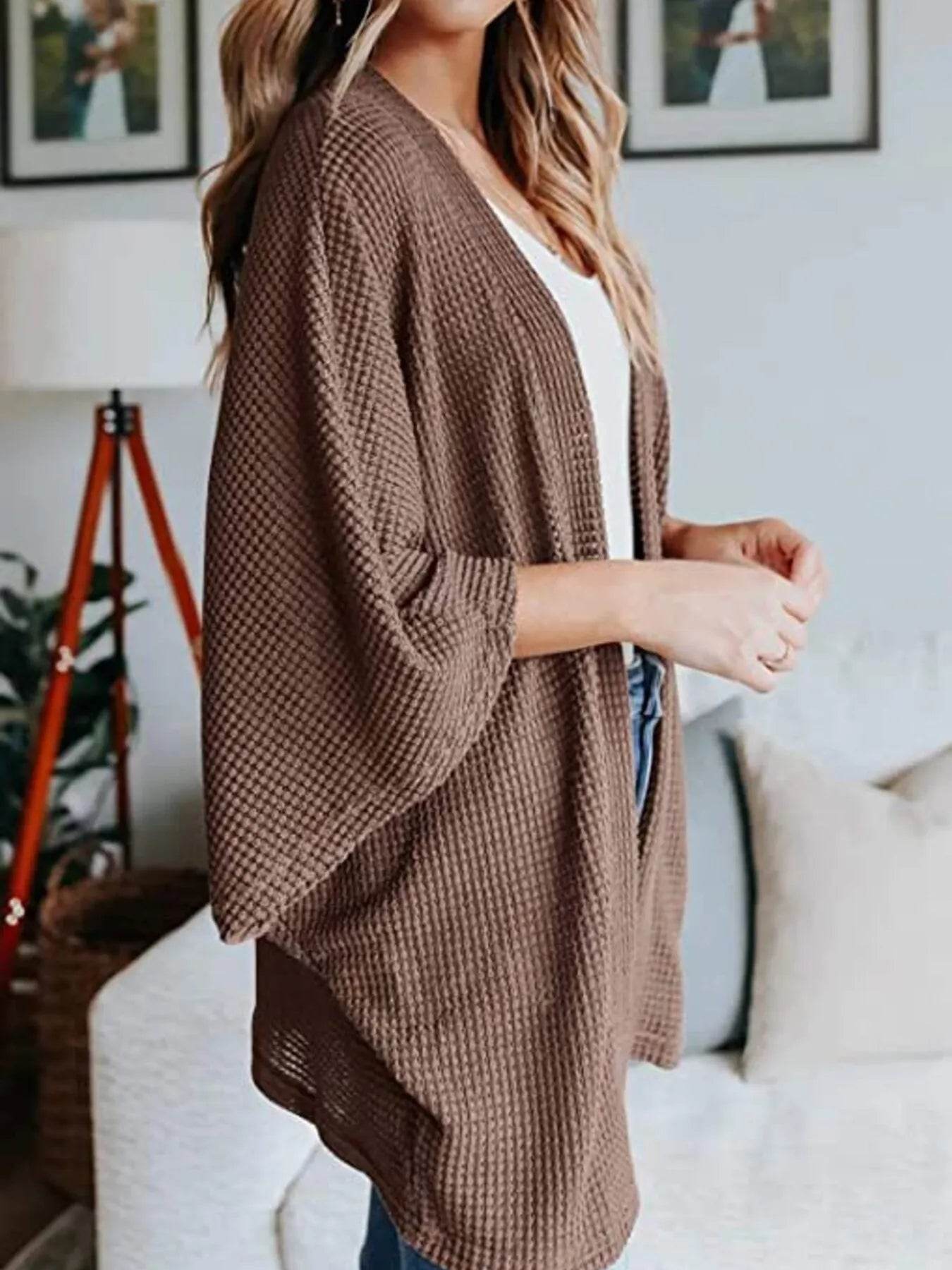 Full Size Open Front Waffle Knit Cardigan Plus Size - IntuitiveEncBoutique
