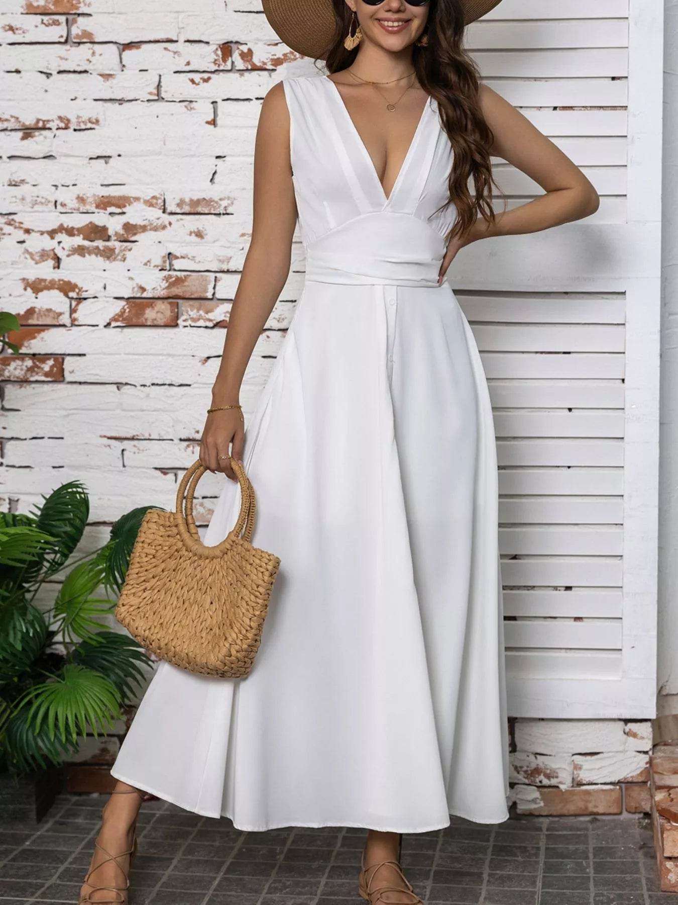 Full Size Slit V-Neck Sleeveless Dress Plus Size - IntuitiveEncBoutique