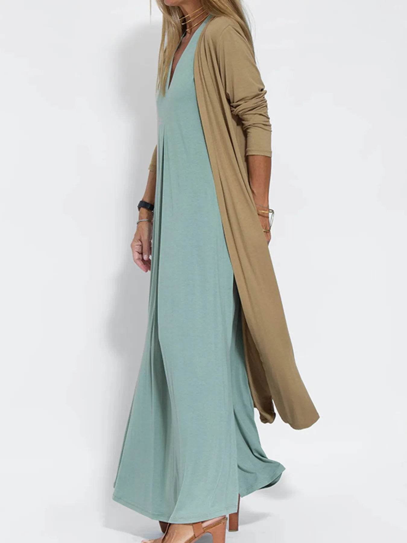Full Size Open Front Side Slit Longline Cardigan Plus Size - IntuitiveEncBoutique