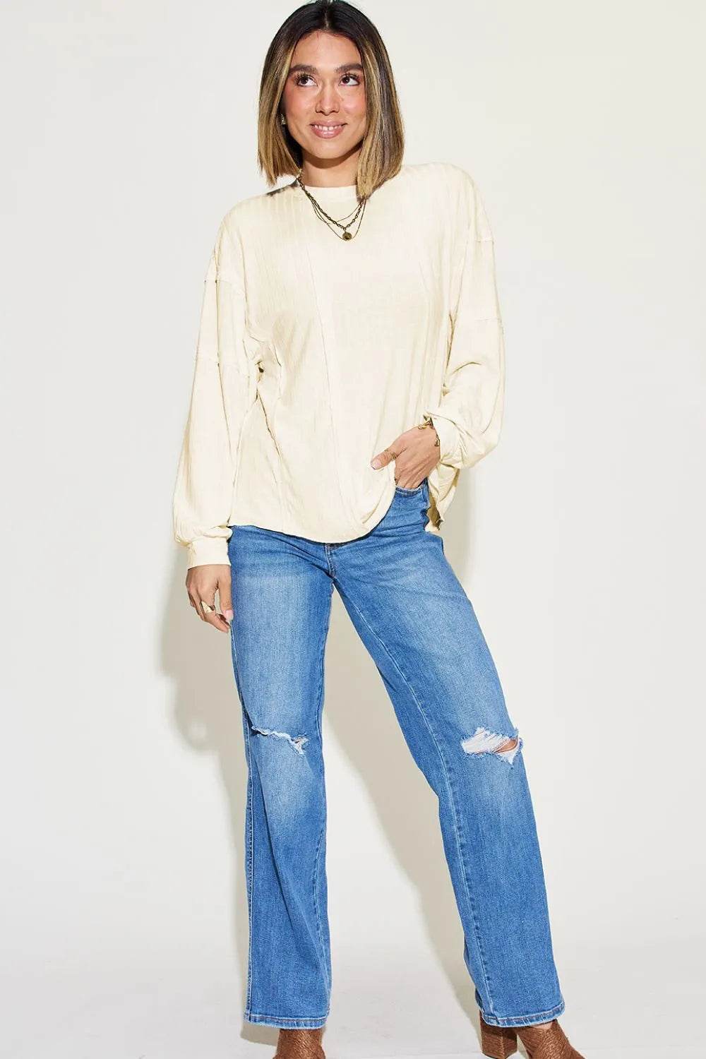 Basic Bae Full Size Ribbed Round Neck Long Sleeve T-Shirt - IntuitiveEncBoutique