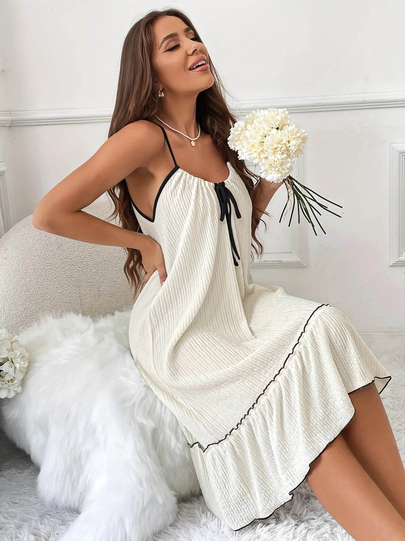 Full Size Tiered Ruffled Lounge Dress with Contrast Trim Plus Size - IntuitiveEncBoutique
