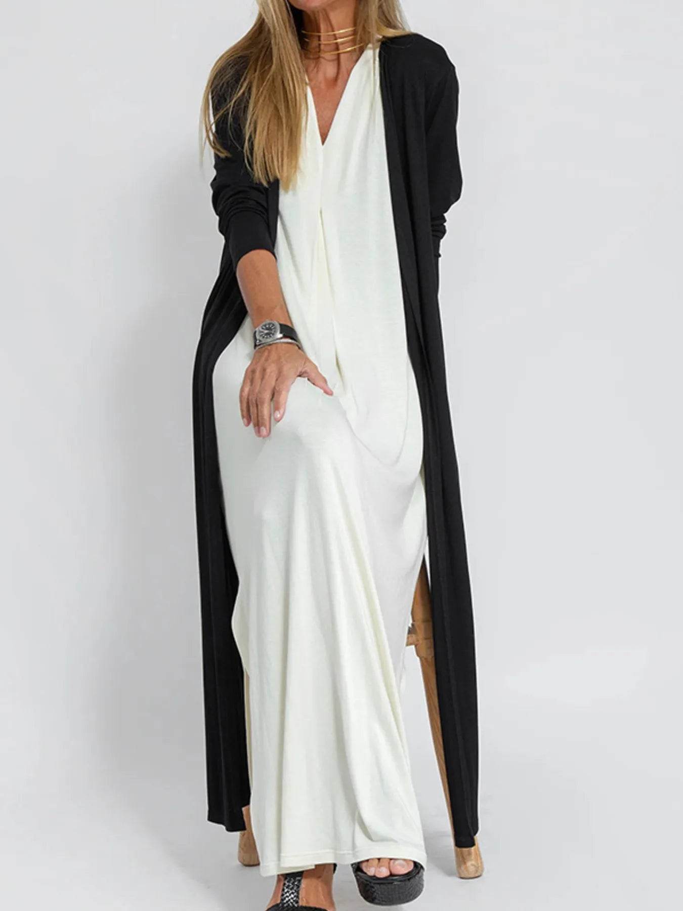 Full Size Open Front Side Slit Longline Cardigan Plus Size - IntuitiveEncBoutique