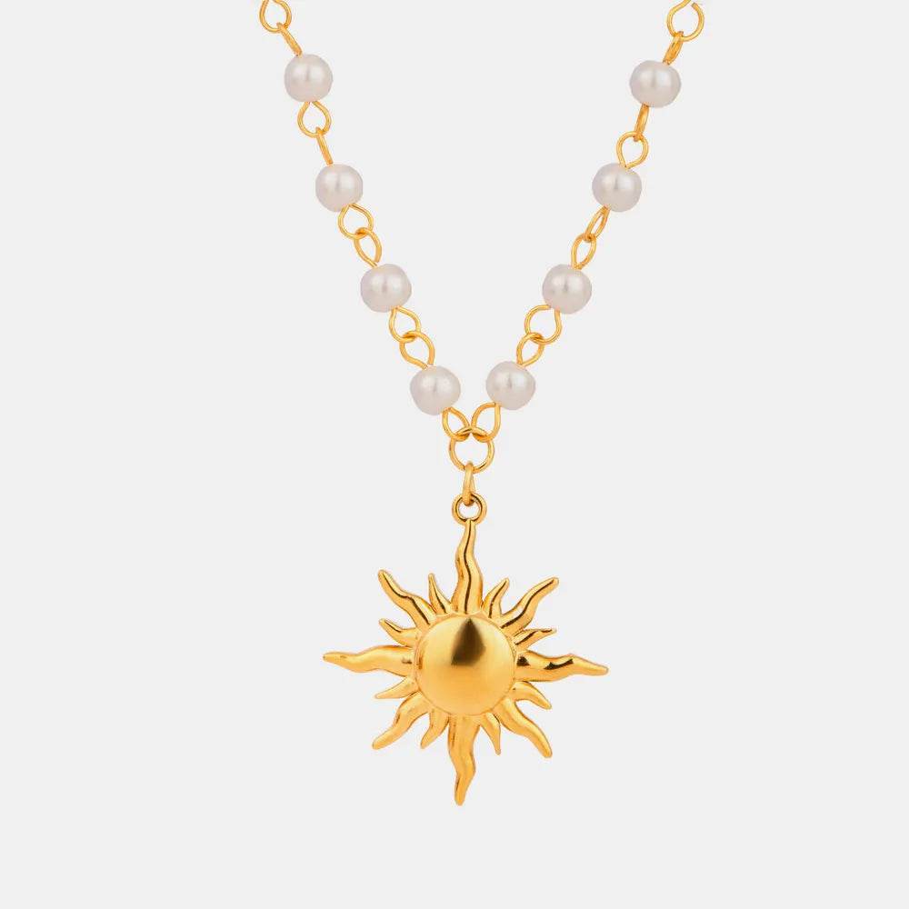 18K Gold-Plated Pearl Sun Necklace - IntuitiveEncBoutique
