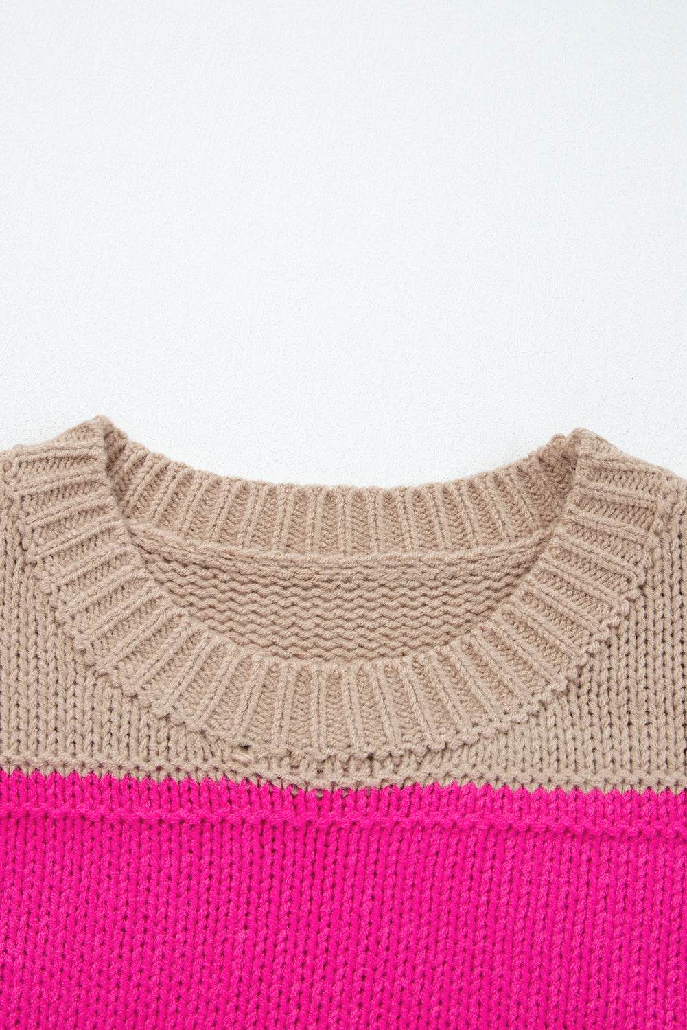 Khaki Stripe Color Block PLus Size Drop Shoulder Sweater - IntuitiveEncBoutique