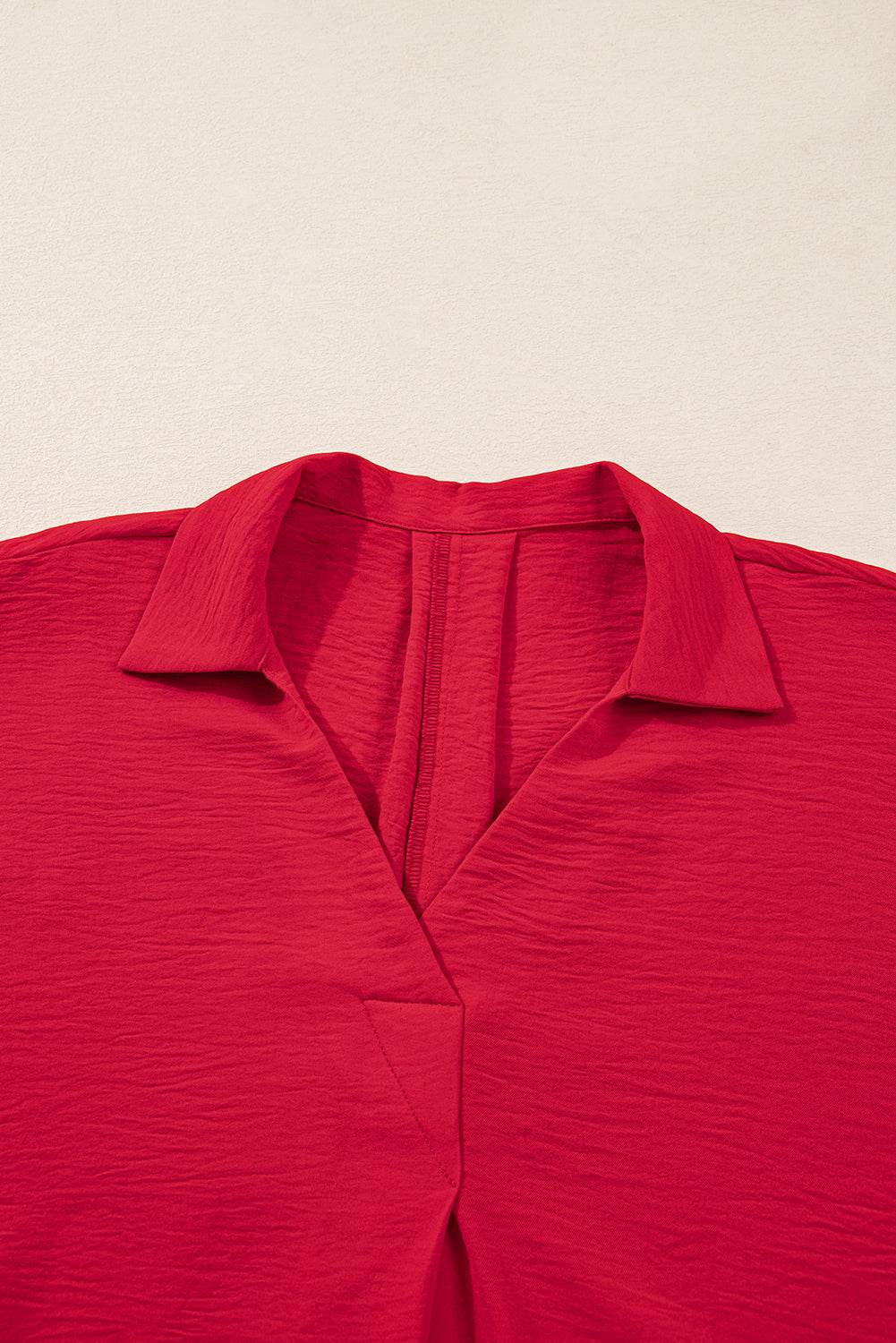 Fiery Red Plus Size Smocked Cuff Dolman Oversized Tunic Blouse - IntuitiveEncBoutique