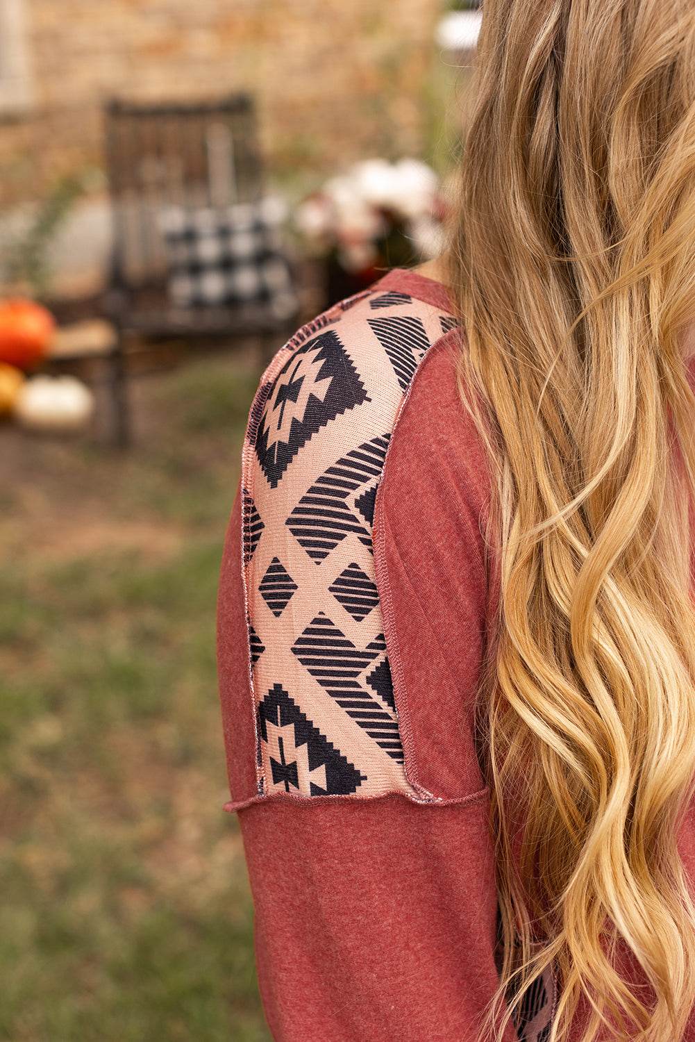 Redwood Burl Aztec Patchwork Drop Shoulder Plus Size High Low Sweatshirt - IntuitiveEncBoutique