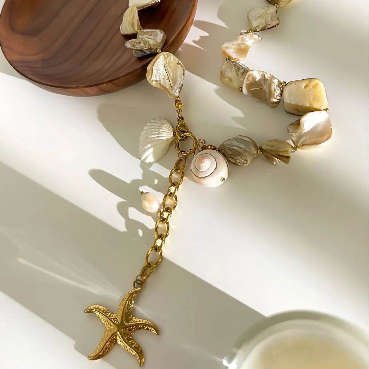 18K Gold-Plated Ocean Theme Necklace with Starfish Pendant - IntuitiveEncBoutique