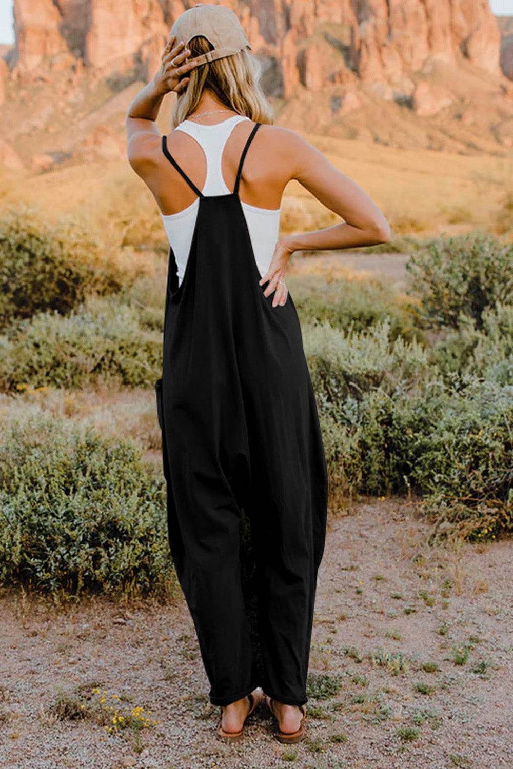 Double Take Full Size V-Neck Sleeveless Jumpsuit with Pockets - IntuitiveEncBoutique