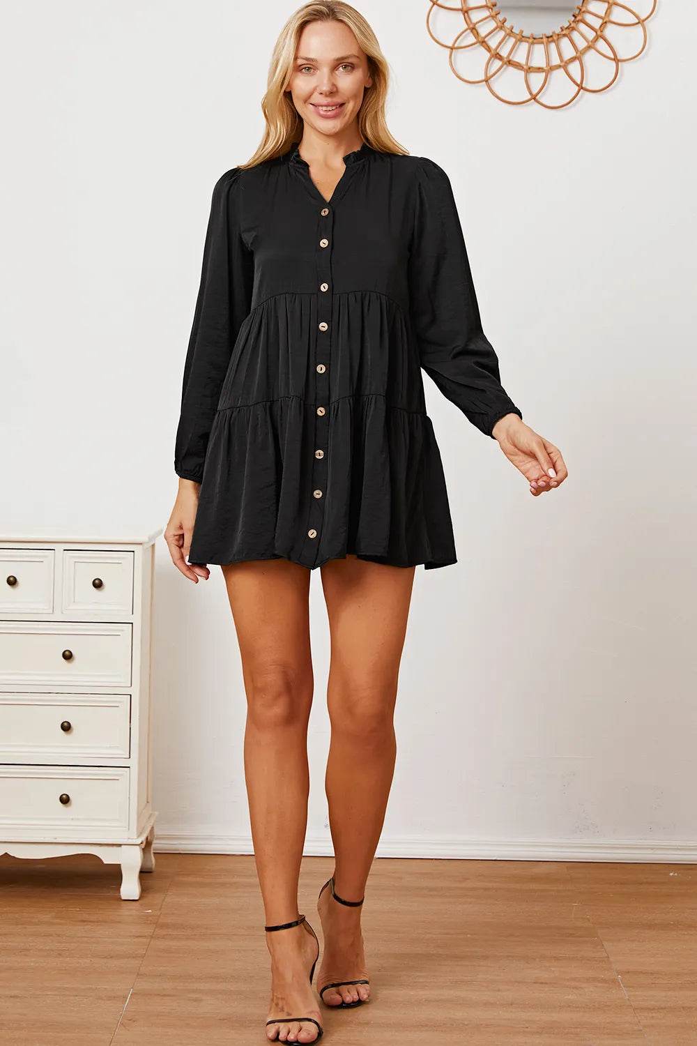 Ruffled Button Up Long Sleeve Tiered Shirt - IntuitiveEncBoutique