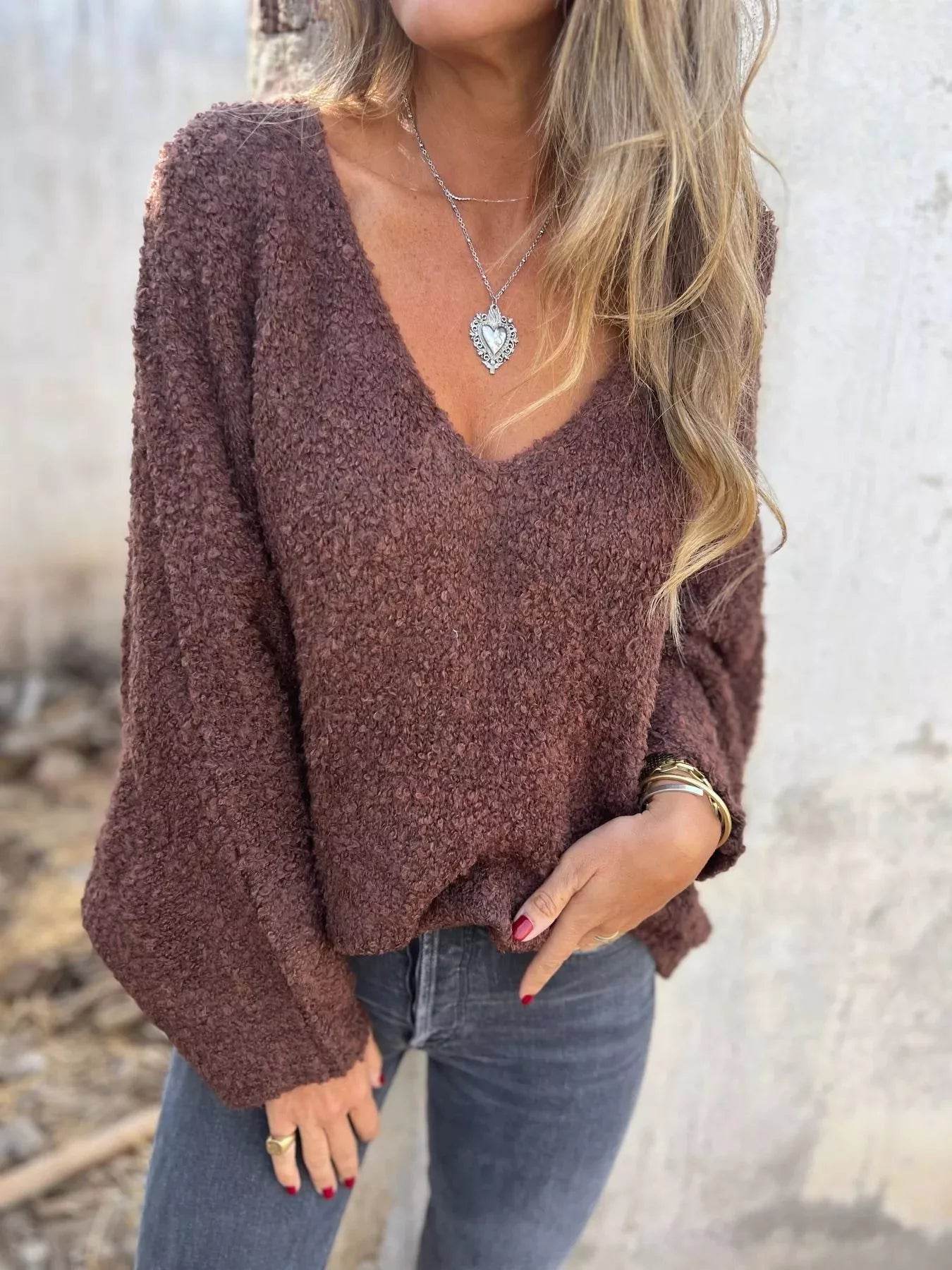 Full Size V-Neck Long Sleeve Sweater Plus Size - IntuitiveEncBoutique