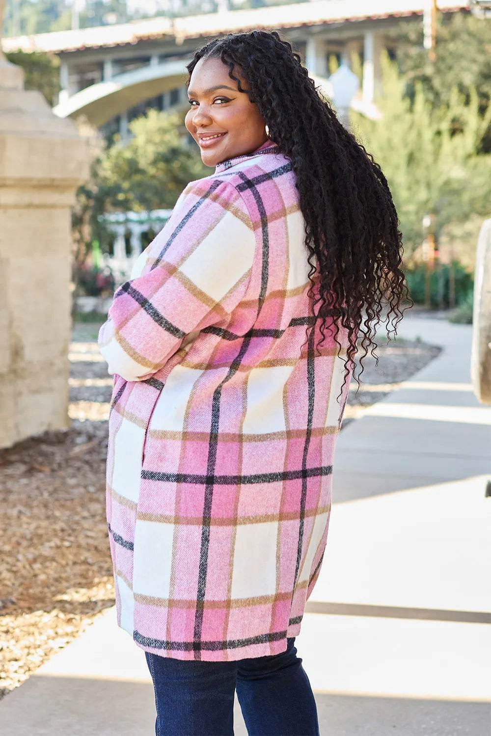 Double Take Full Size Plaid Button Up Lapel Collar Coat - IntuitiveEncBoutique