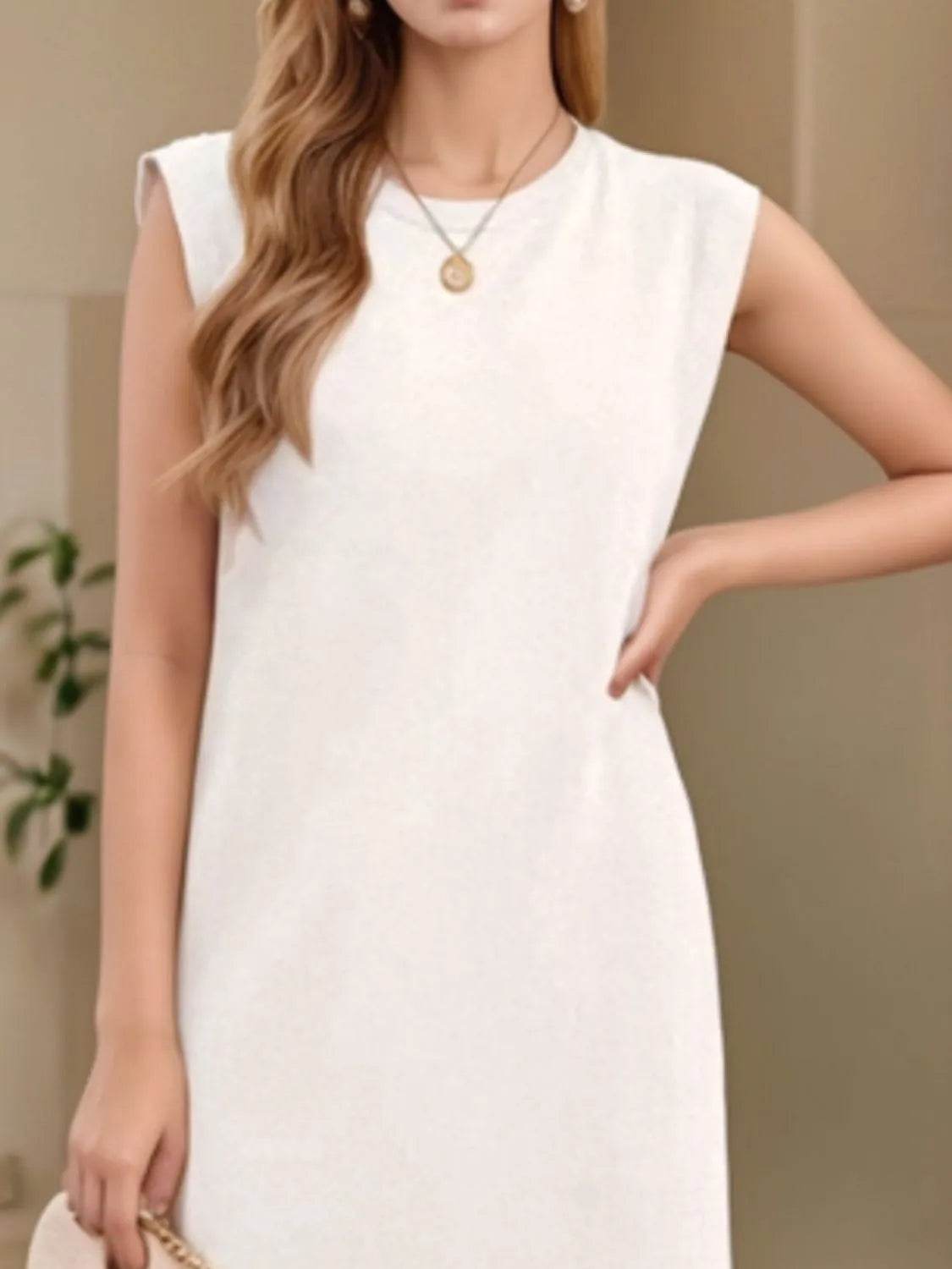 Full Size Slit Round Neck Sleeveless Maxi Tank Dress Plus Size - IntuitiveEncBoutique