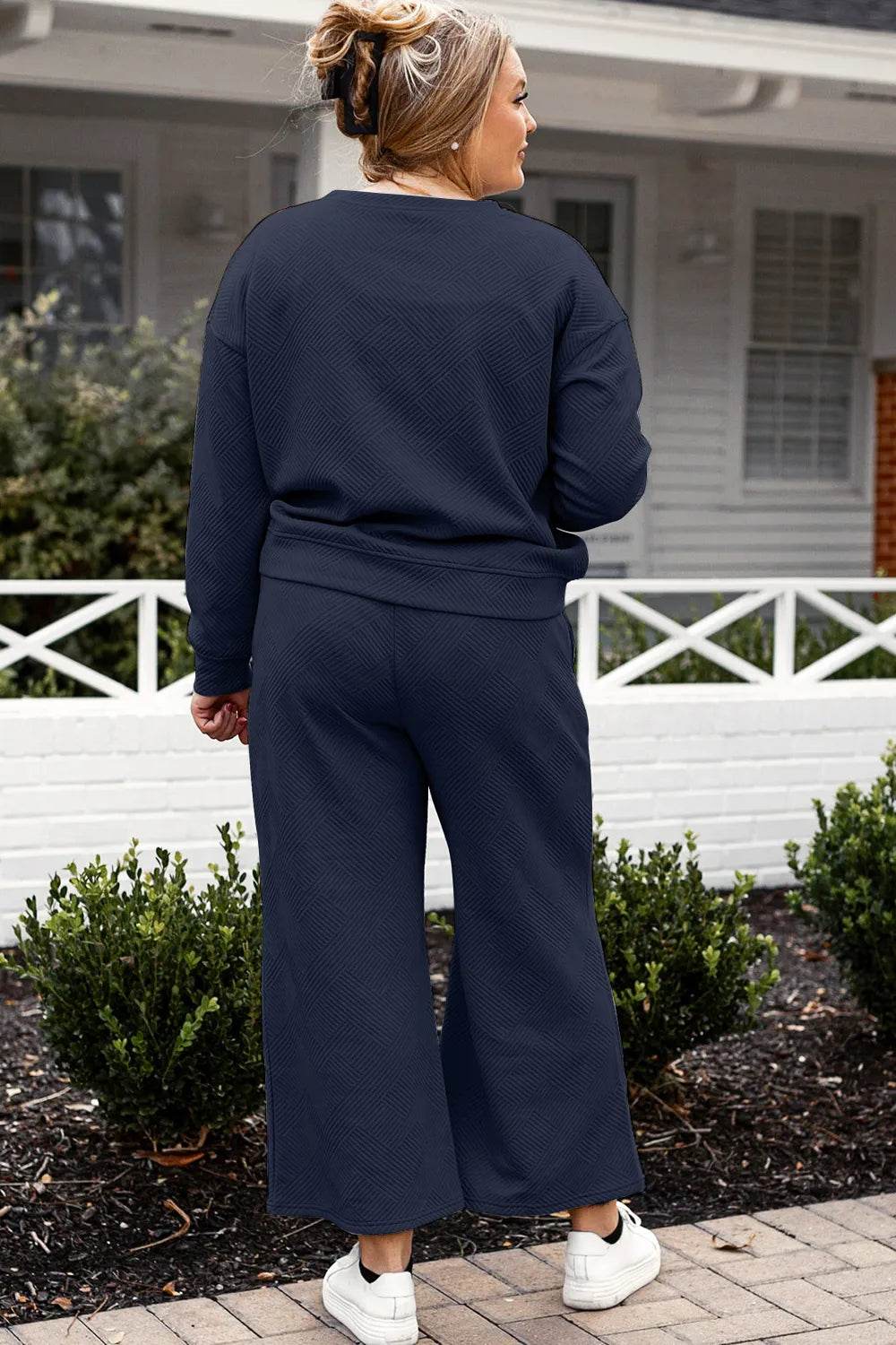 Double Take Full Size Textured Long Sleeve Top and Drawstring Pants Set - IntuitiveEncBoutique