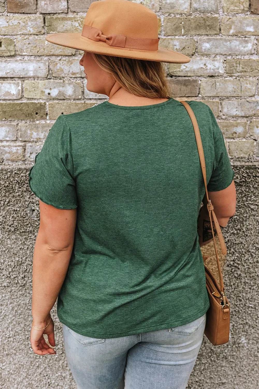 Plus Size V-Neck Petal Sleeve Blouse - IntuitiveEncBoutique