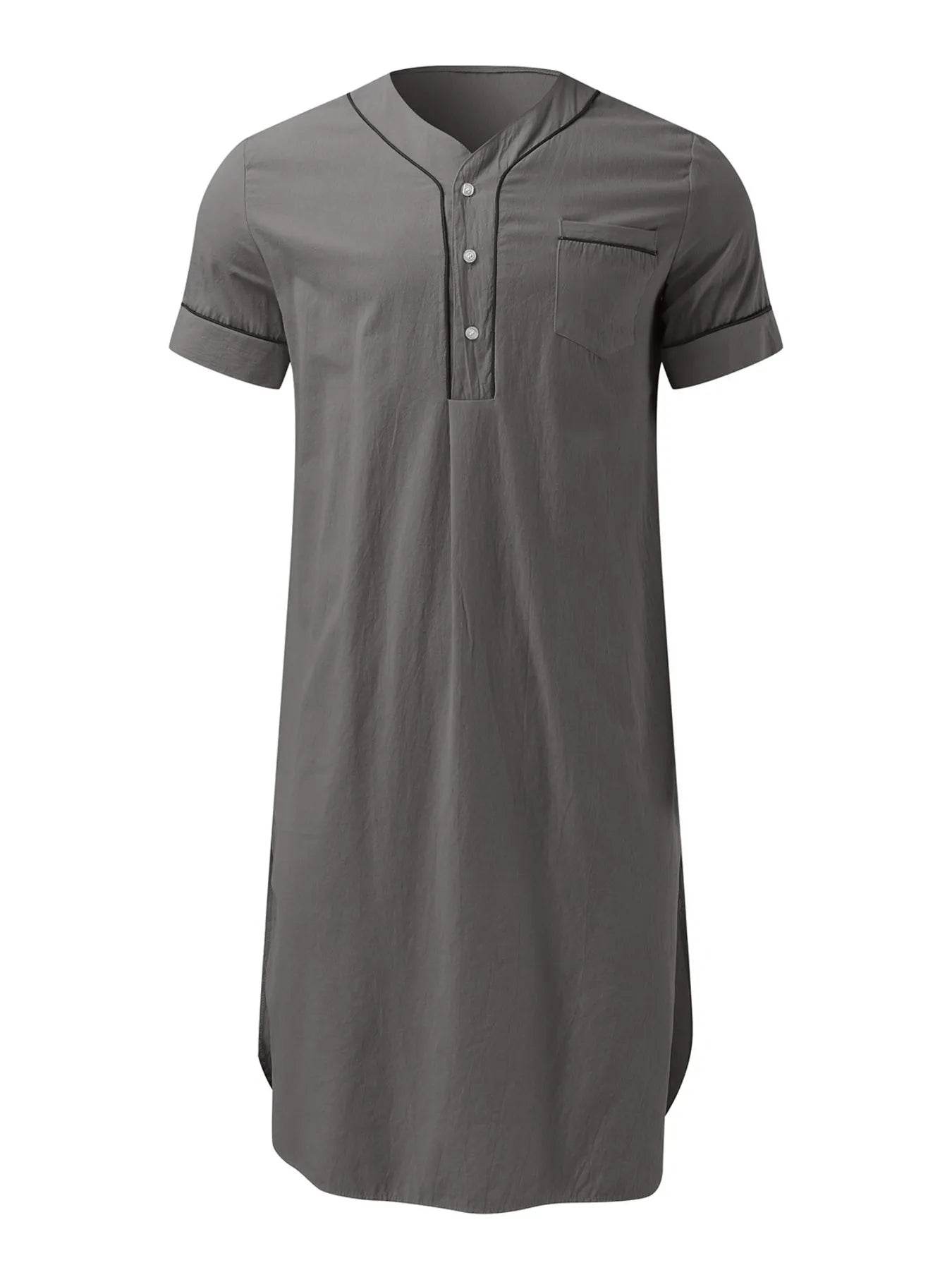 Men's Full Size Button Detail Short Sleeve Lounge Dress Plus Size - IntuitiveEncBoutique
