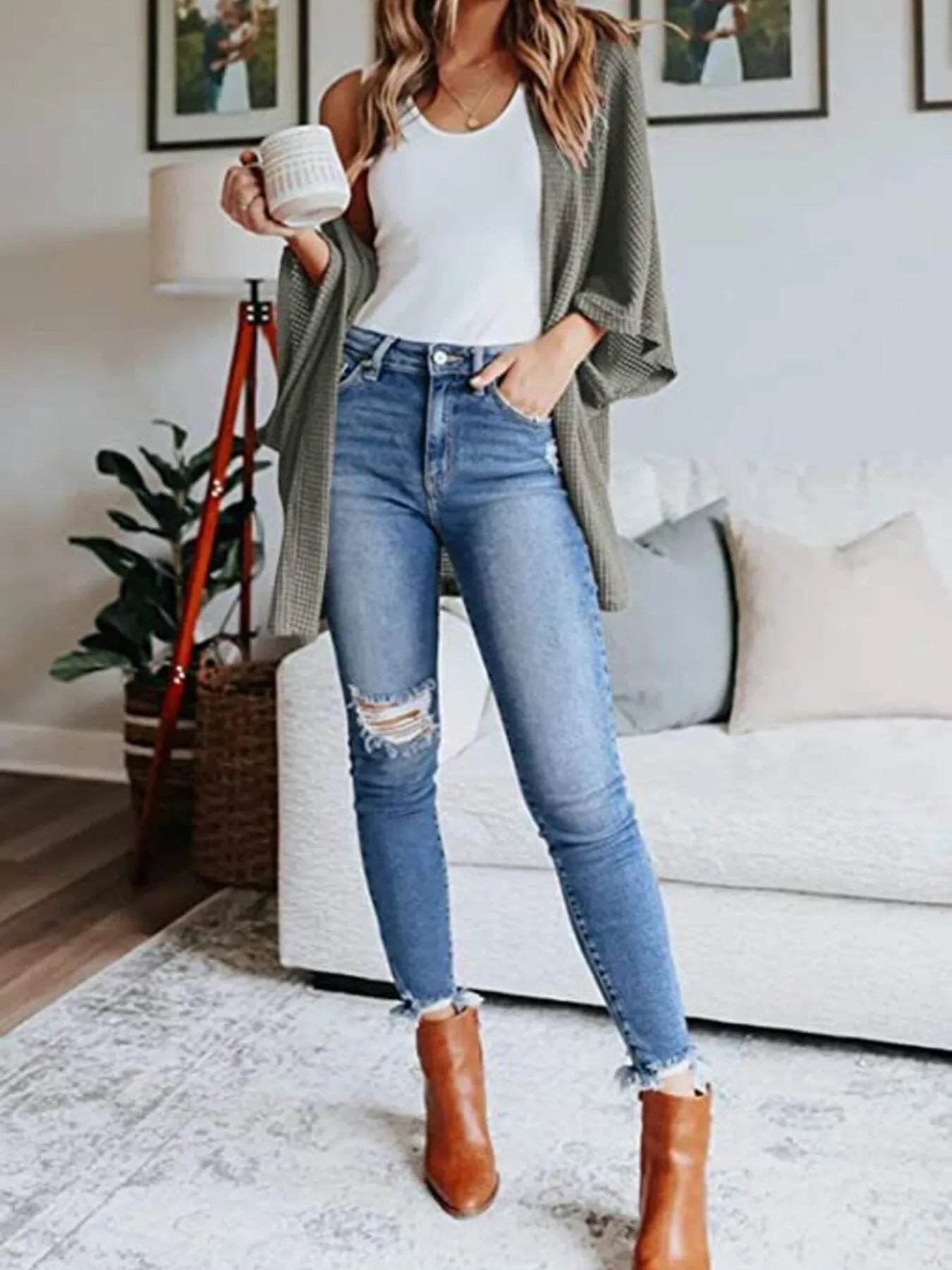 Full Size Open Front Waffle Knit Cardigan Plus Size - IntuitiveEncBoutique