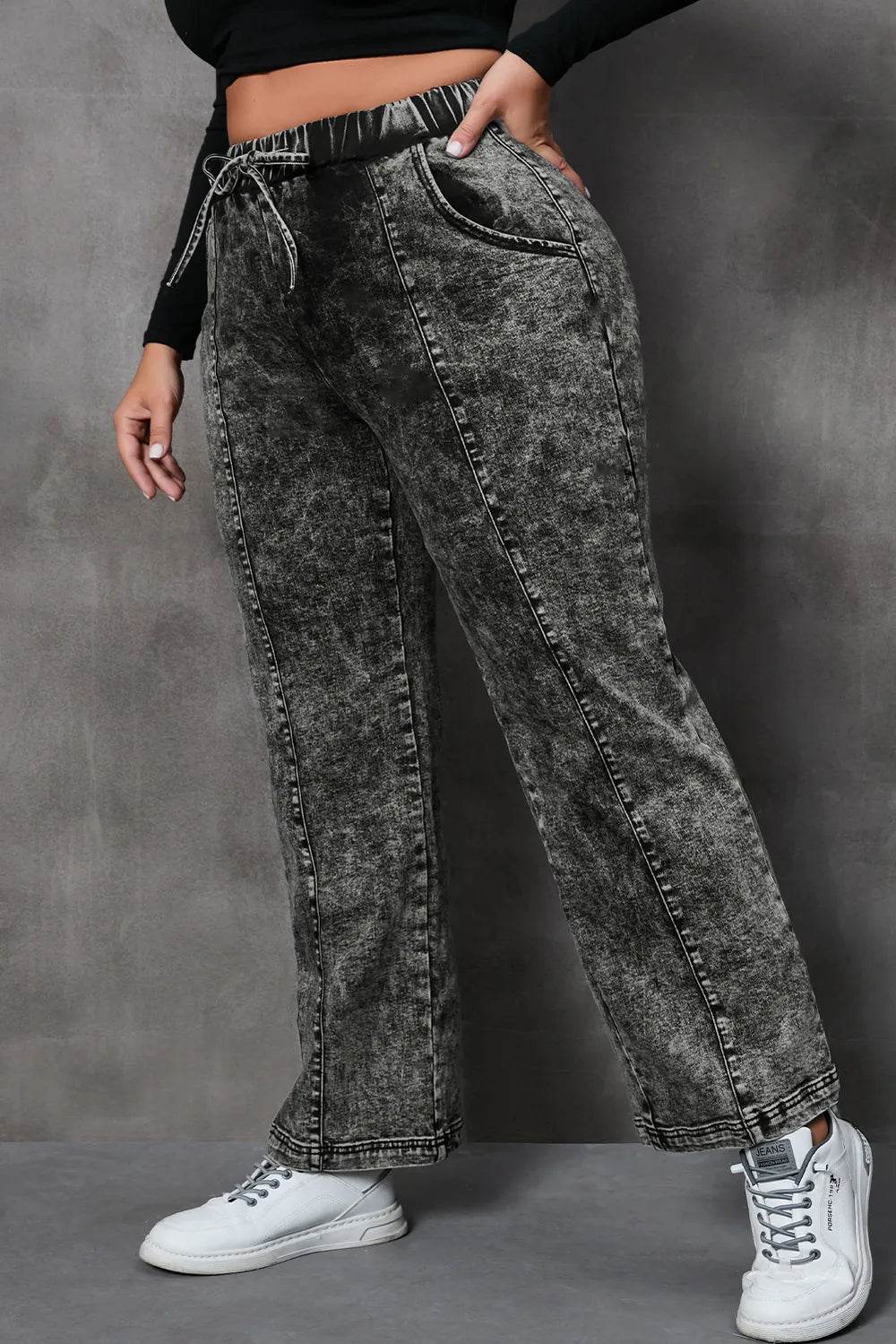 Plus Size Drawstring Pocketed Straight Jeans - IntuitiveEncBoutique