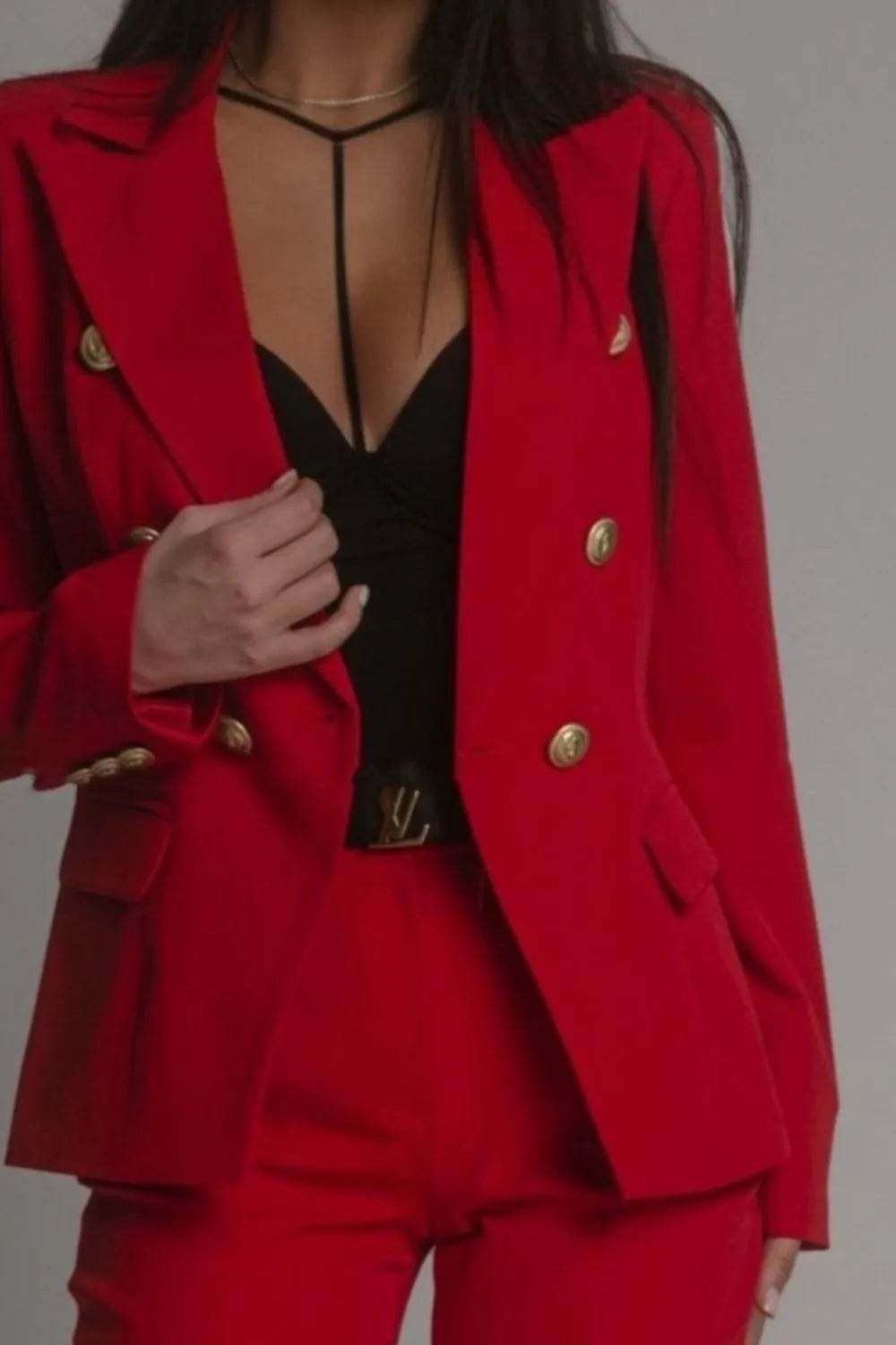 Full Size Lapel Collar Long Sleeve Blazer and Pants Set Plus Size - IntuitiveEncBoutique