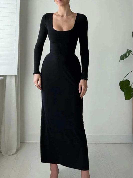 Full Size Tied Long Sleeve Bodycon Midi Dress Plus Size - IntuitiveEncBoutique