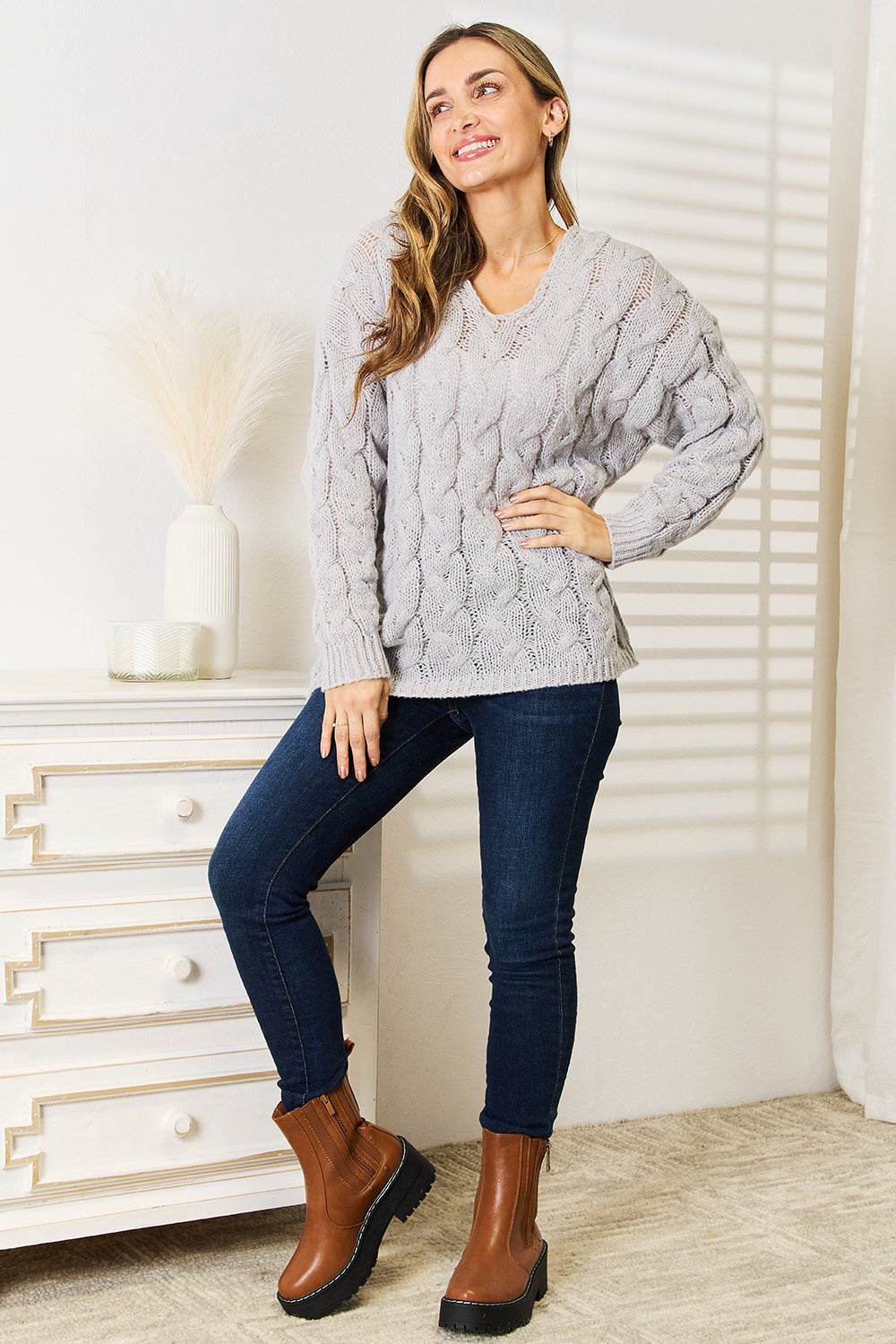Woven Right Cable-Knit Hooded Sweater - IntuitiveEncBoutique