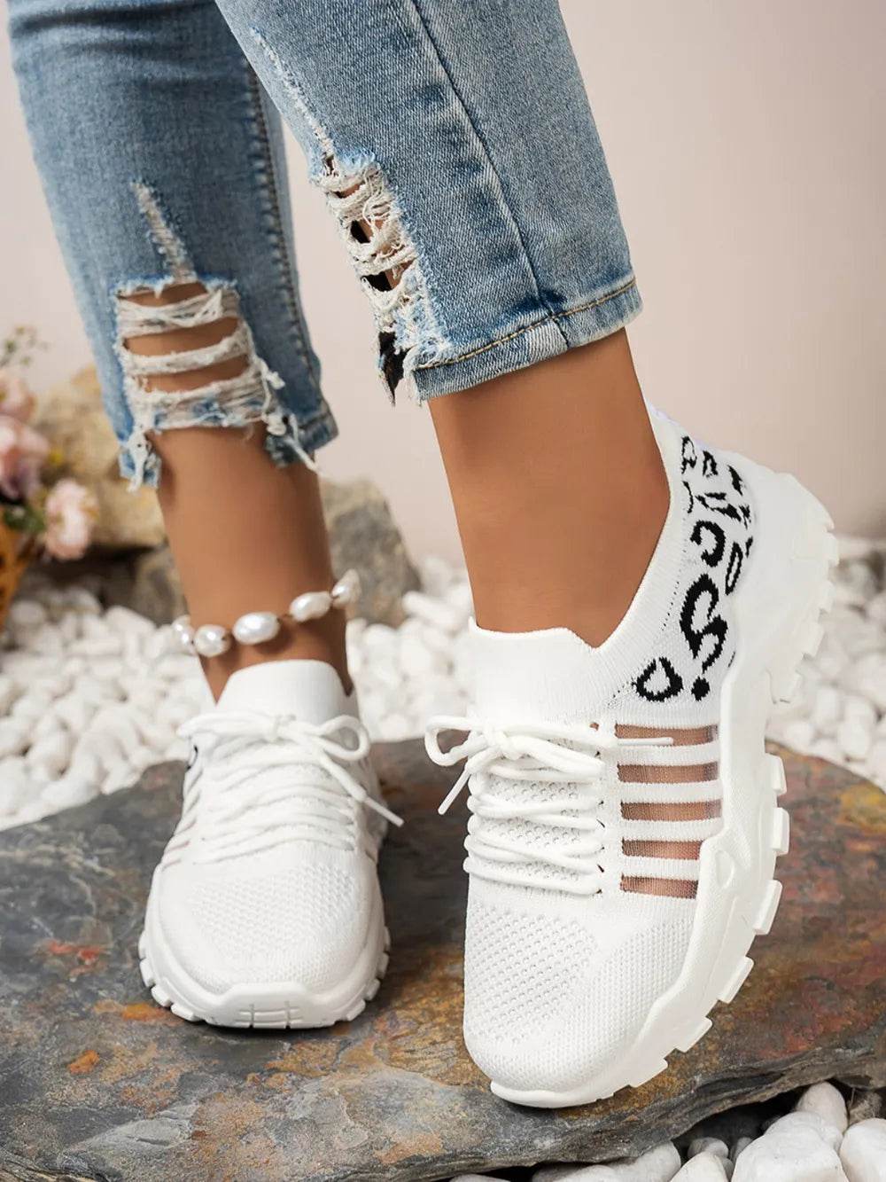 Cutout Leopard Lace Up Mesh Athletic - IntuitiveEncBoutique