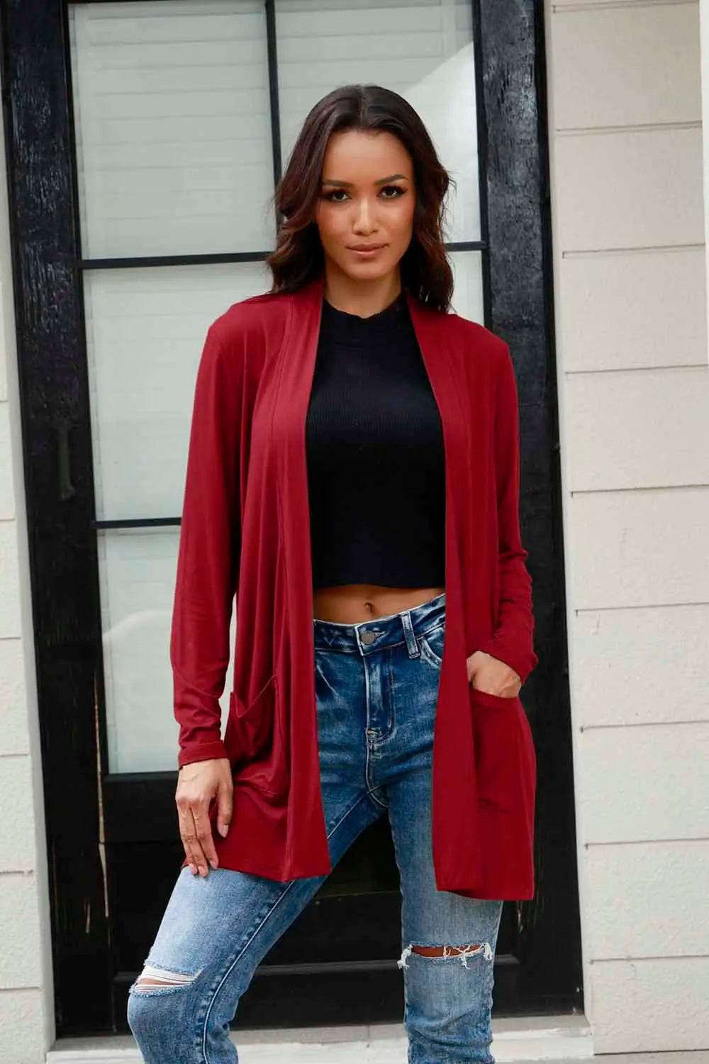 Basic Bae Full Size Open Front Long Sleeve Cardigan with Pockets - IntuitiveEncBoutique