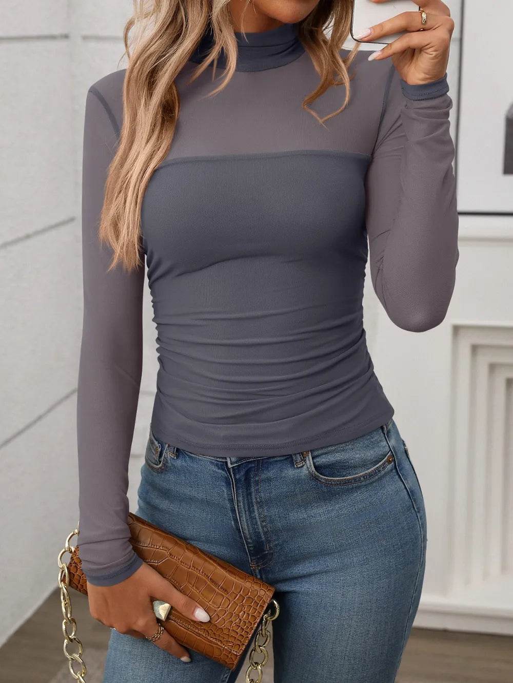 Mock Neck Long Sleeve Top - IntuitiveEncBoutique