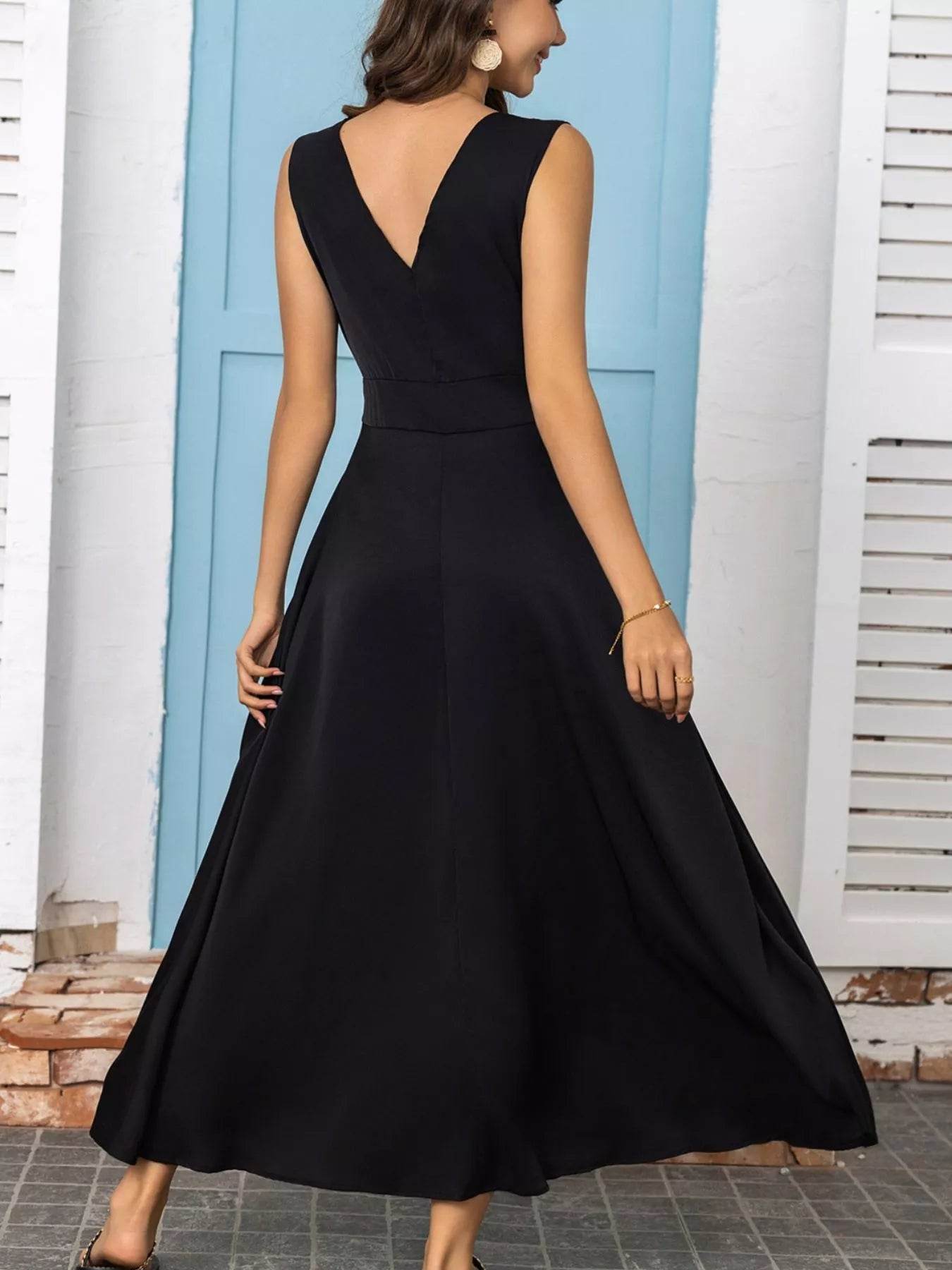 Full Size Slit V-Neck Sleeveless Dress Plus Size - IntuitiveEncBoutique