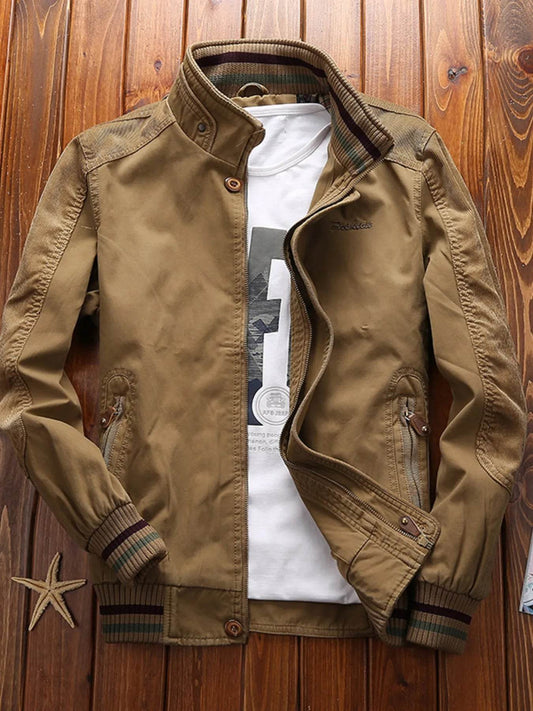 Men's Full Size Bomber Jacket with Ribbed Cuffs and Collar Plus Size - IntuitiveEncBoutique