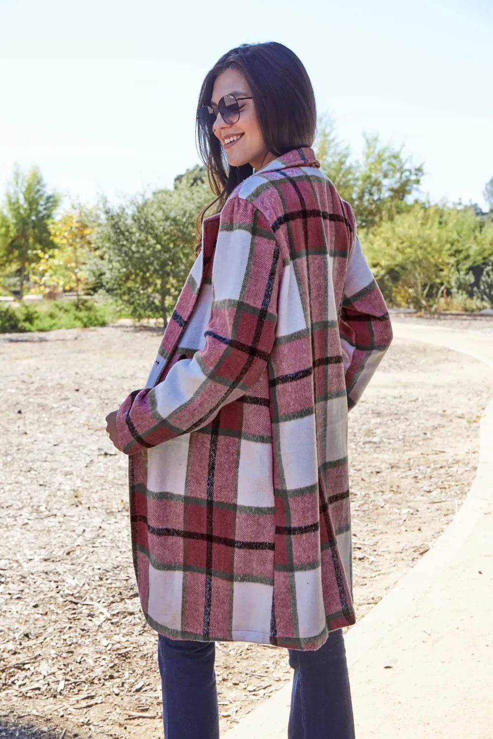 Double Take Full Size Plaid Button Up Lapel Collar Coat - IntuitiveEncBoutique