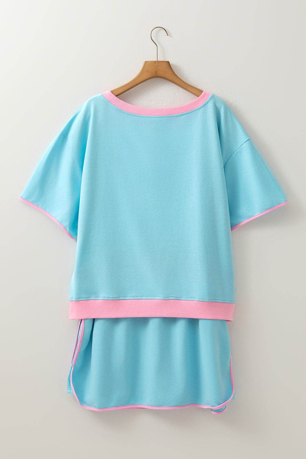 Turquoise Plus Size Contrast Trim T Shirt and Skirt Two Piece Set - IntuitiveEncBoutique