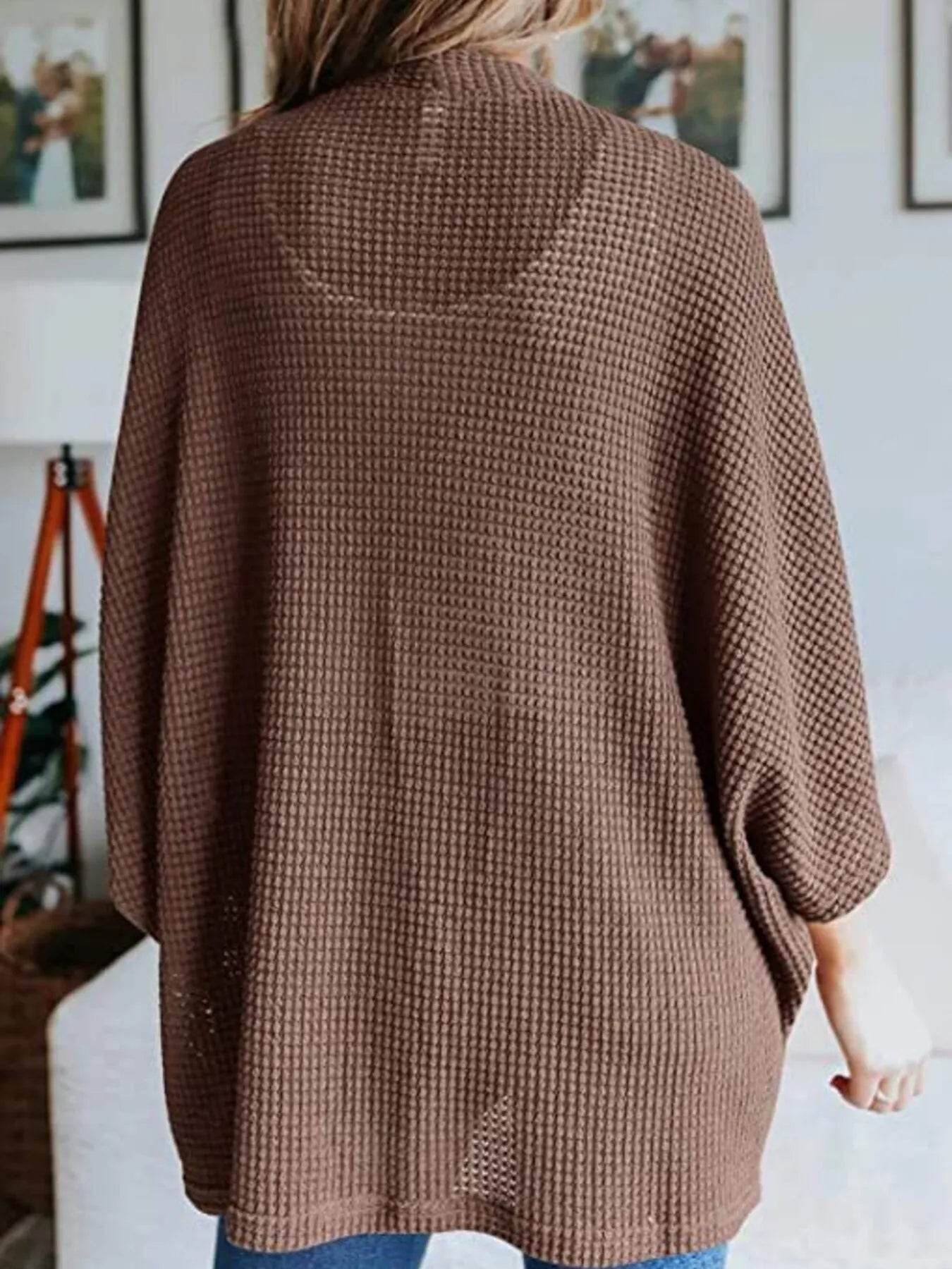 Full Size Open Front Waffle Knit Cardigan Plus Size - IntuitiveEncBoutique