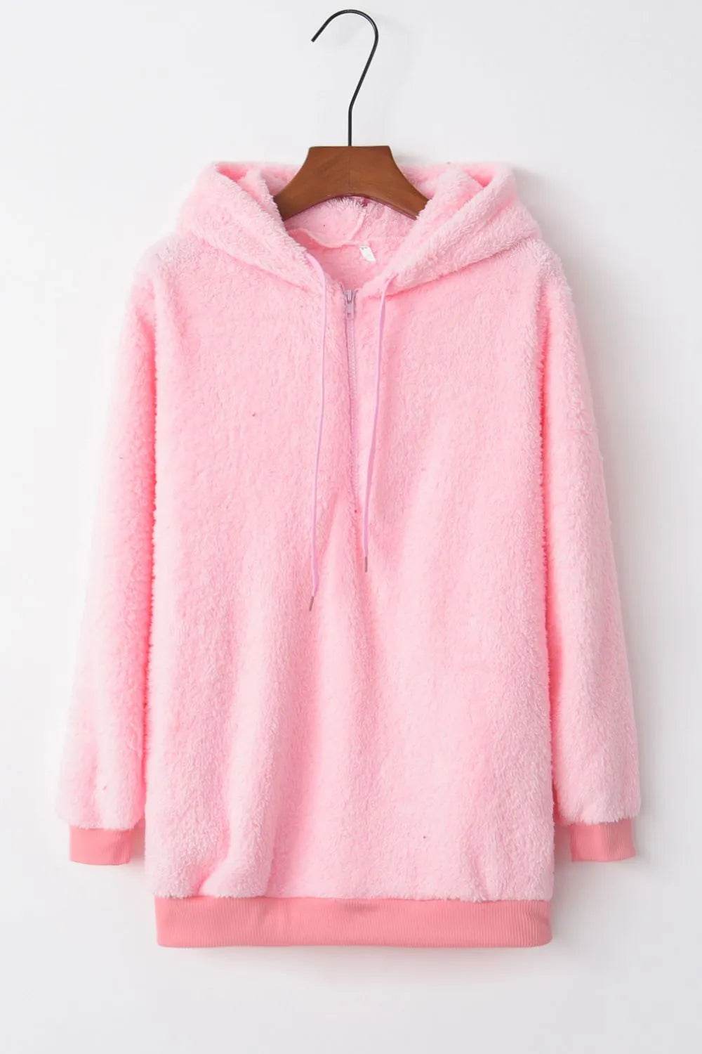 Full Size Quarter-Zip Drawstring Teddy Hoodie - IntuitiveEncBoutique
