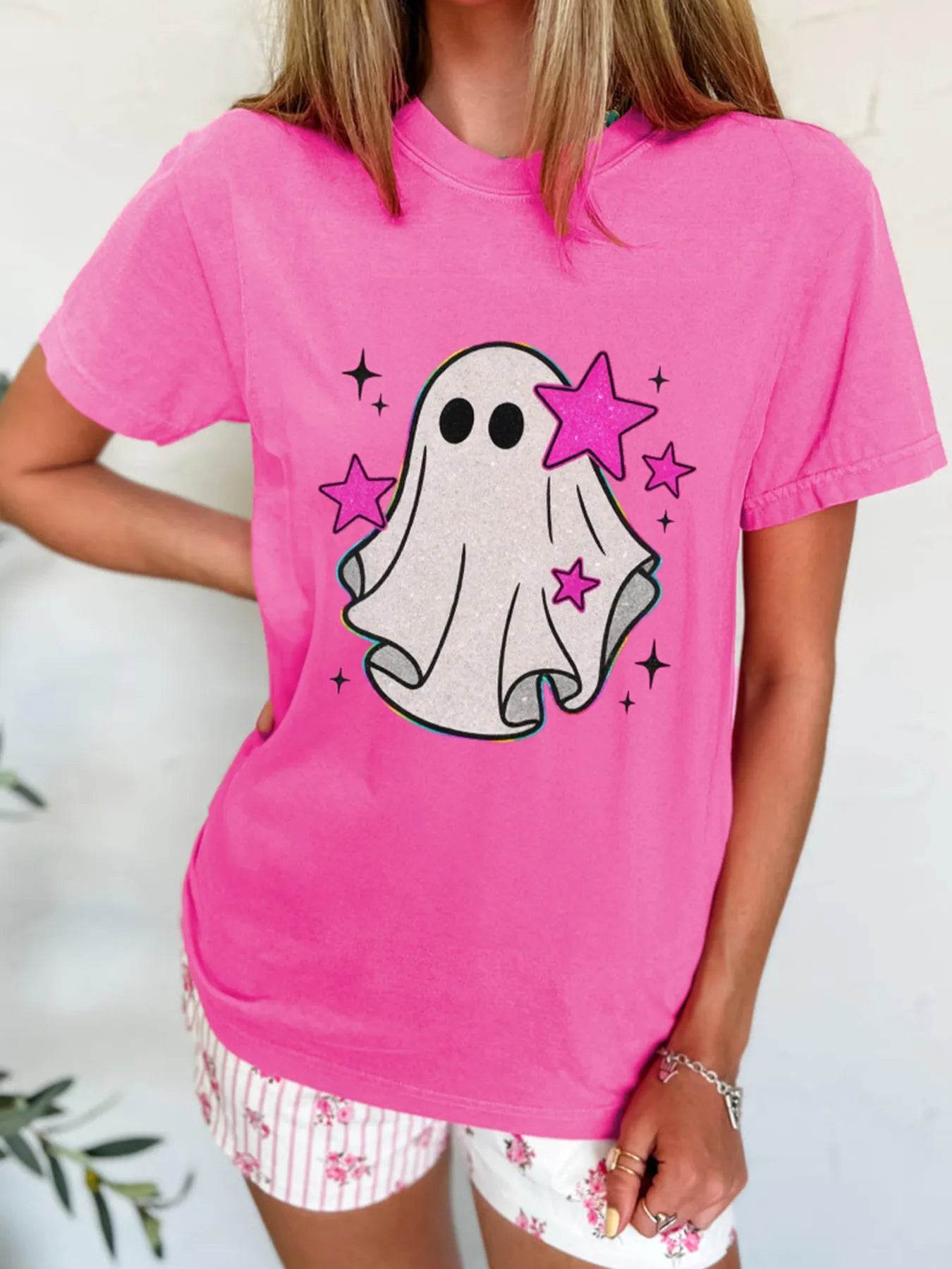 Ghost Graphic Halloween Round Neck T Shirt - IntuitiveEncBoutique