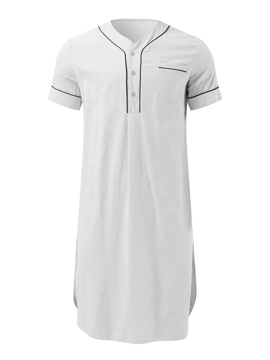 Men's Full Size Button Detail Short Sleeve Lounge Dress Plus Size - IntuitiveEncBoutique