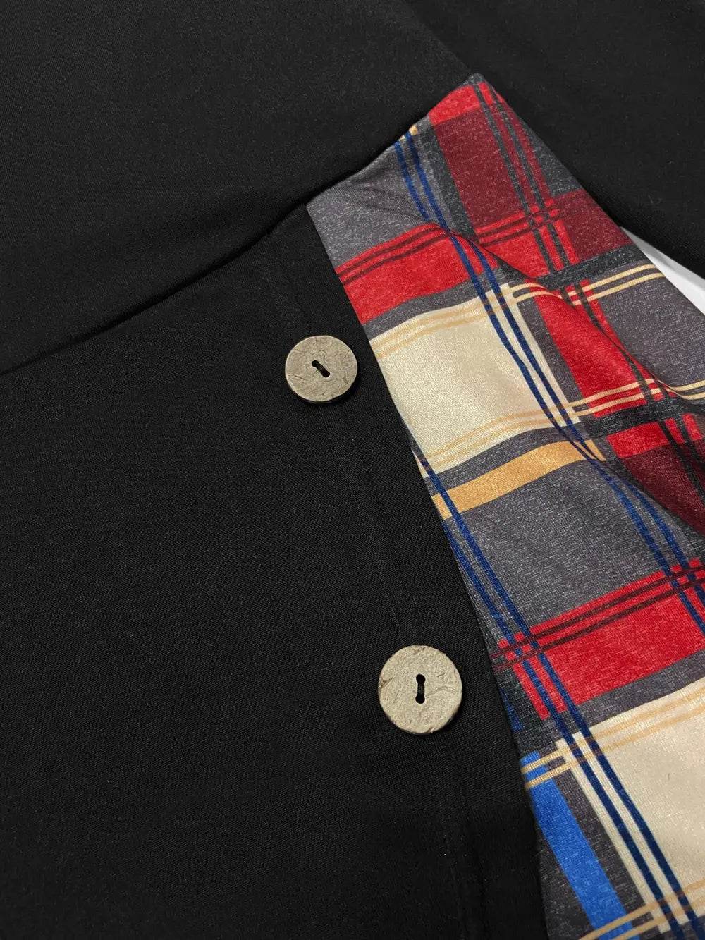 Plus Size Plaid Buttoned Long Sleeve Hooded Dress - IntuitiveEncBoutique