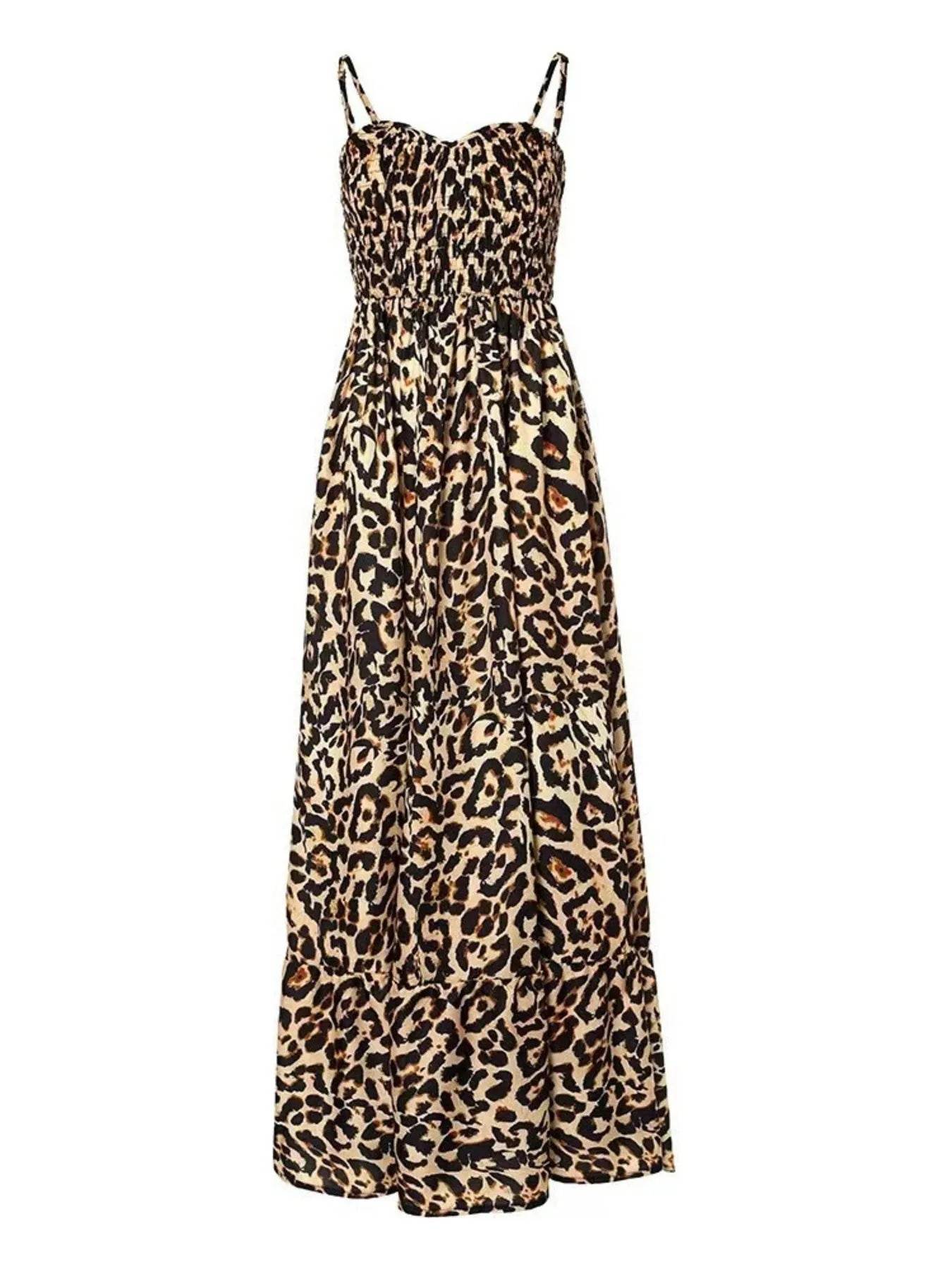 Full Size Leopard Print Spaghetti Strap Maxi Dress Plus Size - IntuitiveEncBoutique