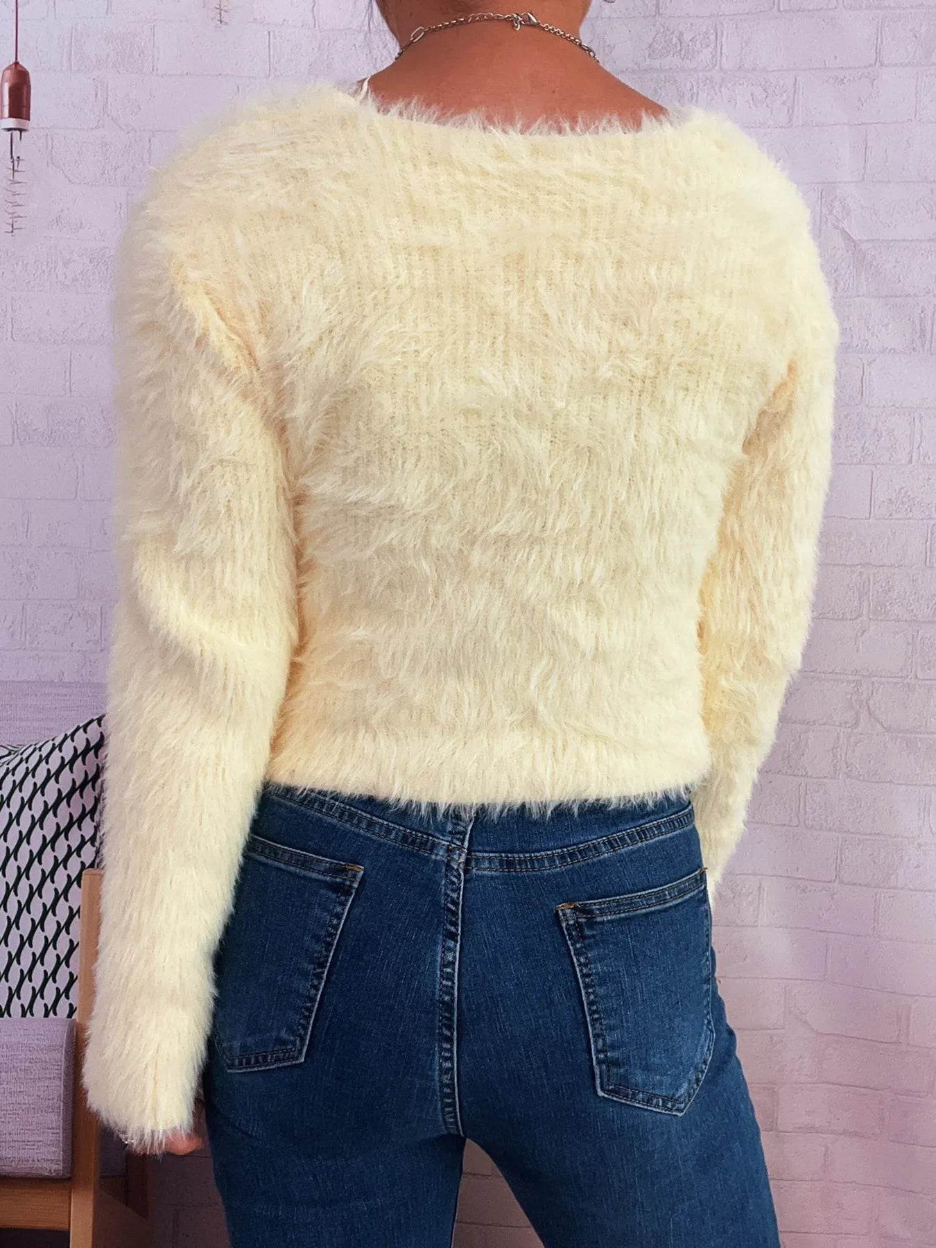 Fuzzy Heart Shape Button-Up Cardigan - IntuitiveEncBoutique