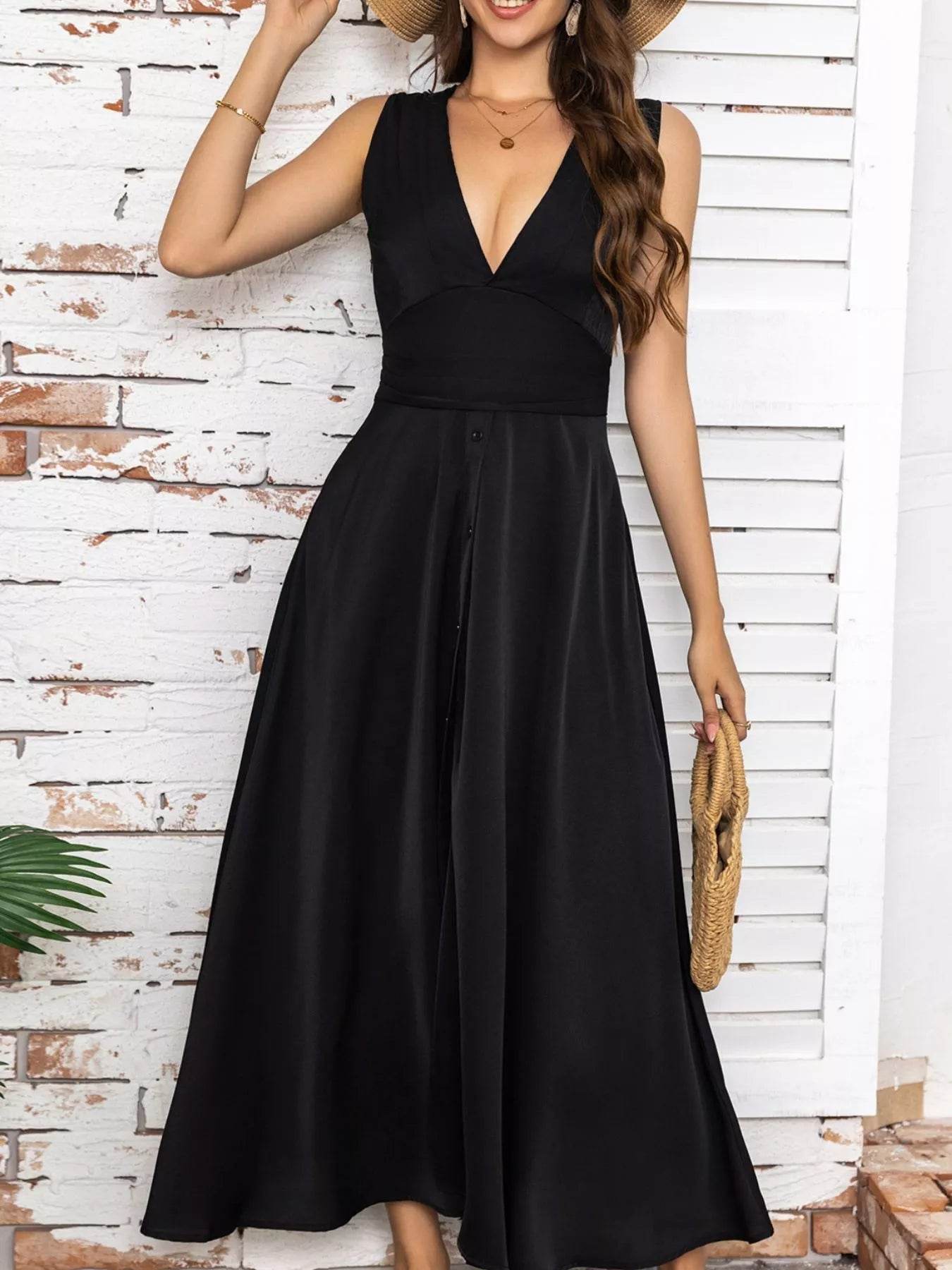 Full Size Slit V-Neck Sleeveless Dress Plus Size - IntuitiveEncBoutique