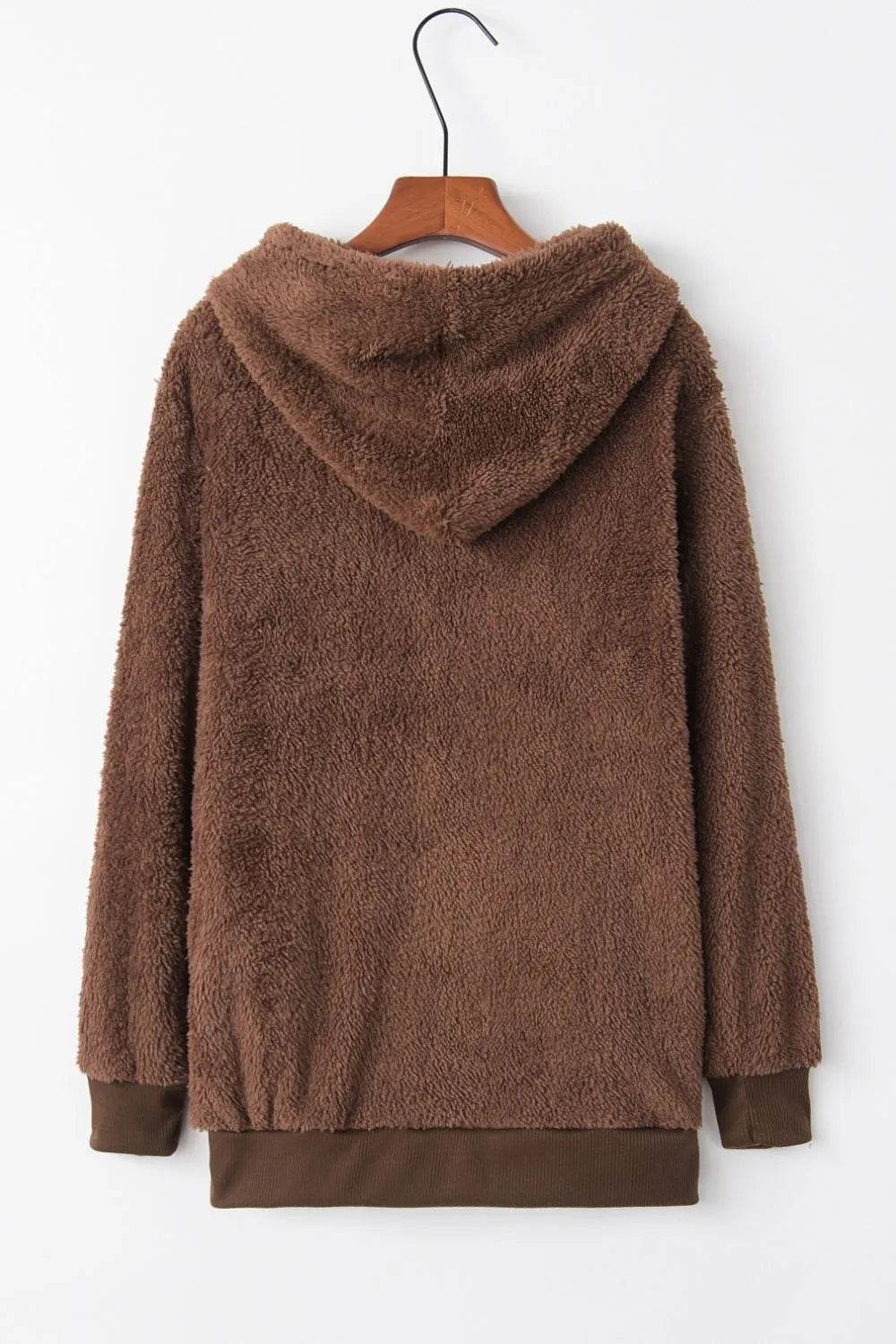 Full Size Quarter-Zip Drawstring Teddy Hoodie - IntuitiveEncBoutique
