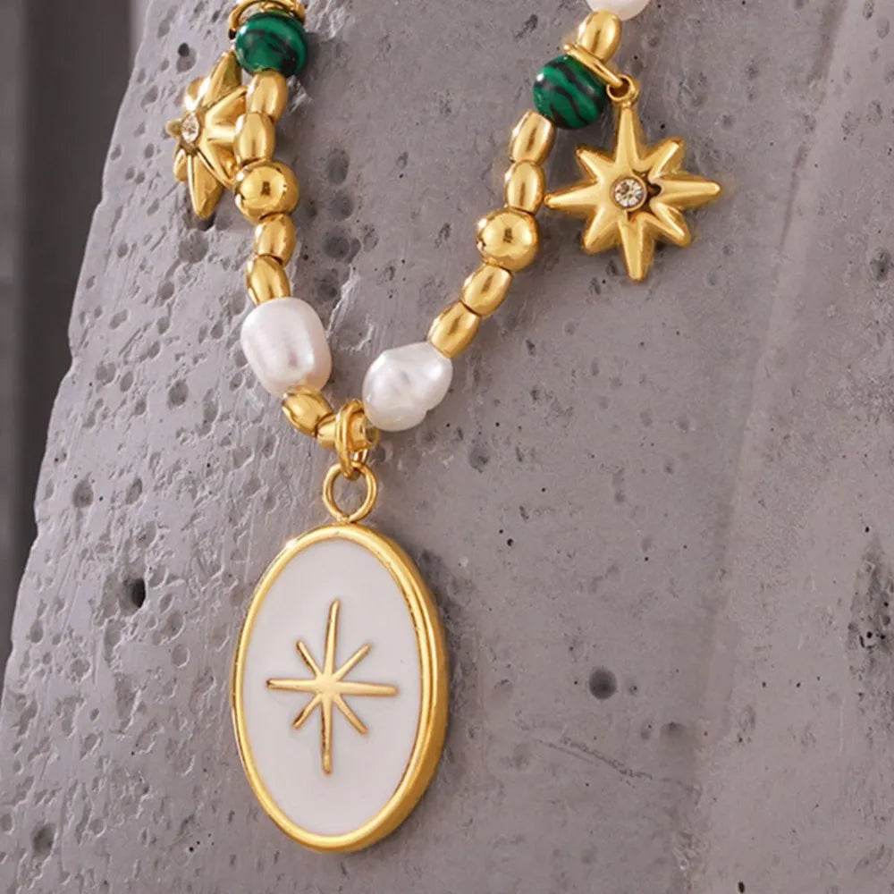 Titanium Steel Freshwater Pearl Oval Pendant Necklace - IntuitiveEncBoutique